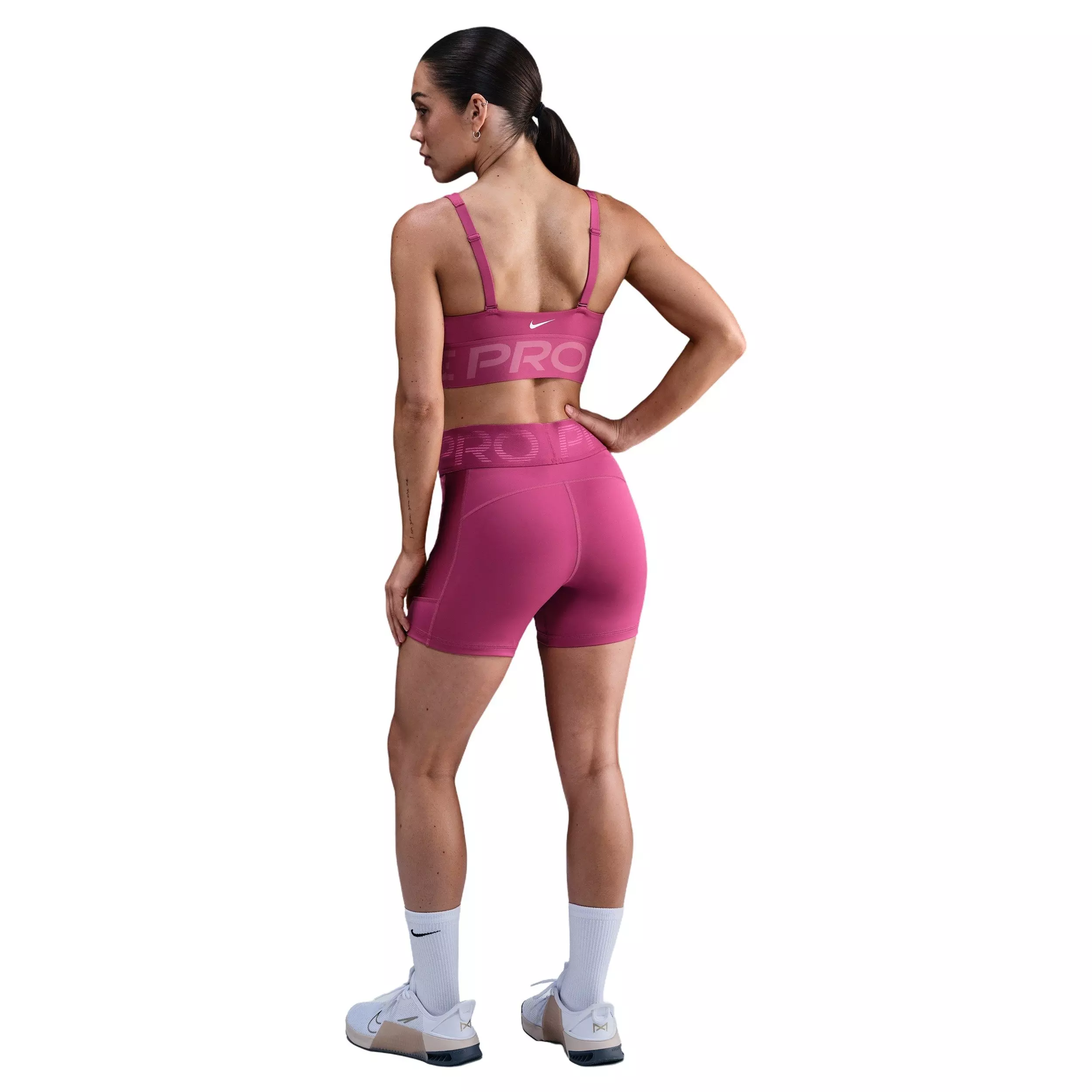 Nike Women's Pro Indy Plunge Medium-Support Padded Sports Bra - Pink - PURPLE