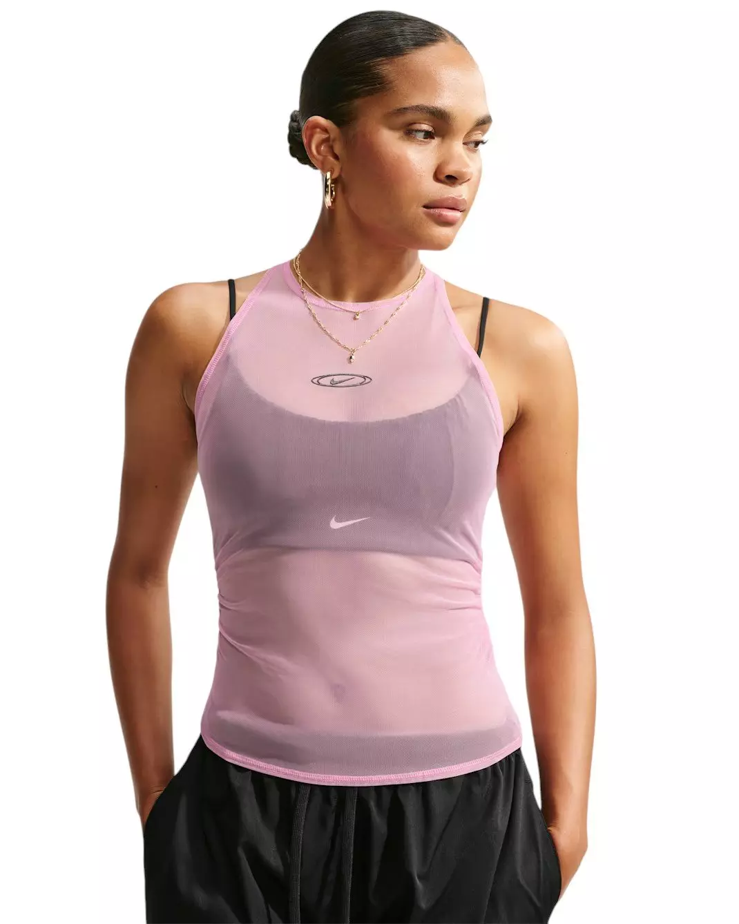 Nike Women's Sportswear Tight Sheer Racerback Tank Top - Pink/Black - PINK/BLACK