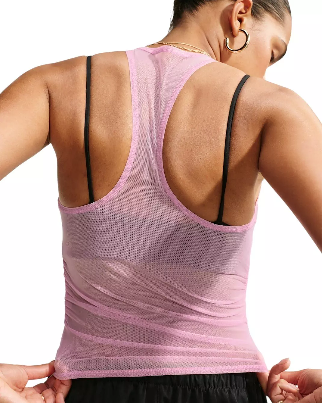 Nike Women's Sportswear Tight Sheer Racerback Tank Top - Pink/Black - PINK/BLACK