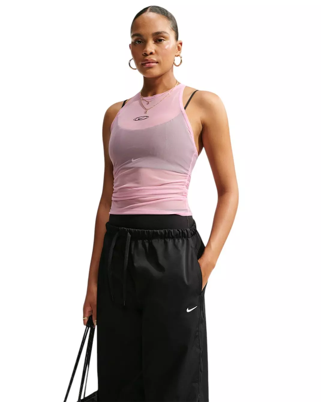 Nike Women's Sportswear Tight Sheer Racerback Tank Top - Pink/Black - PINK/BLACK