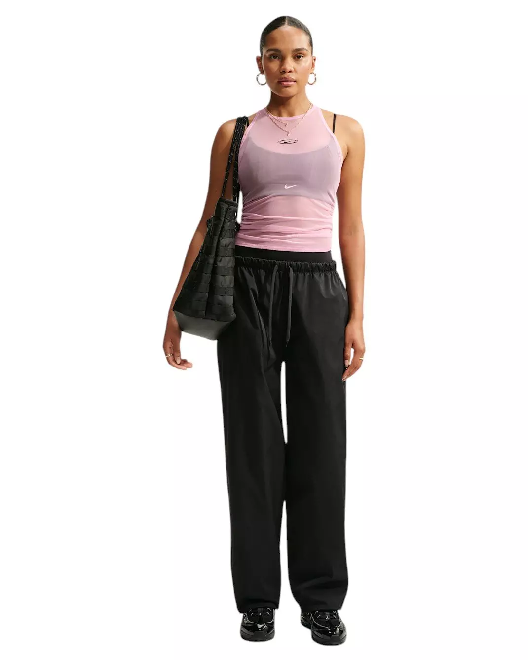 Nike Women's Sportswear Tight Sheer Racerback Tank Top - Pink/Black - PINK/BLACK