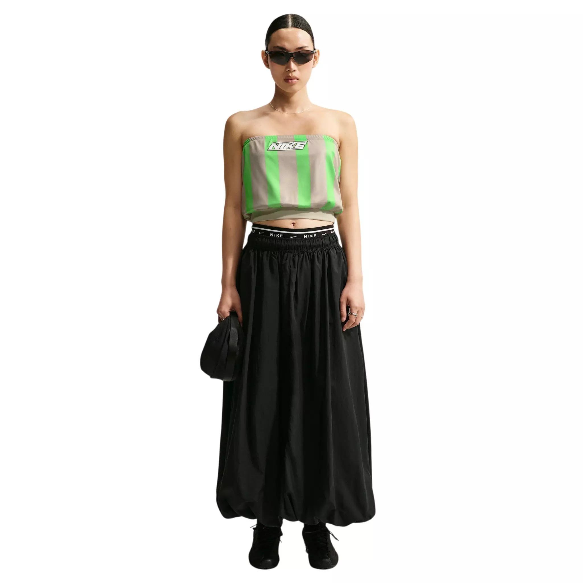 Nike Women's Sportswear Slim Striped Jersey Tube Top - Brown/Green - BROWN/GREEN