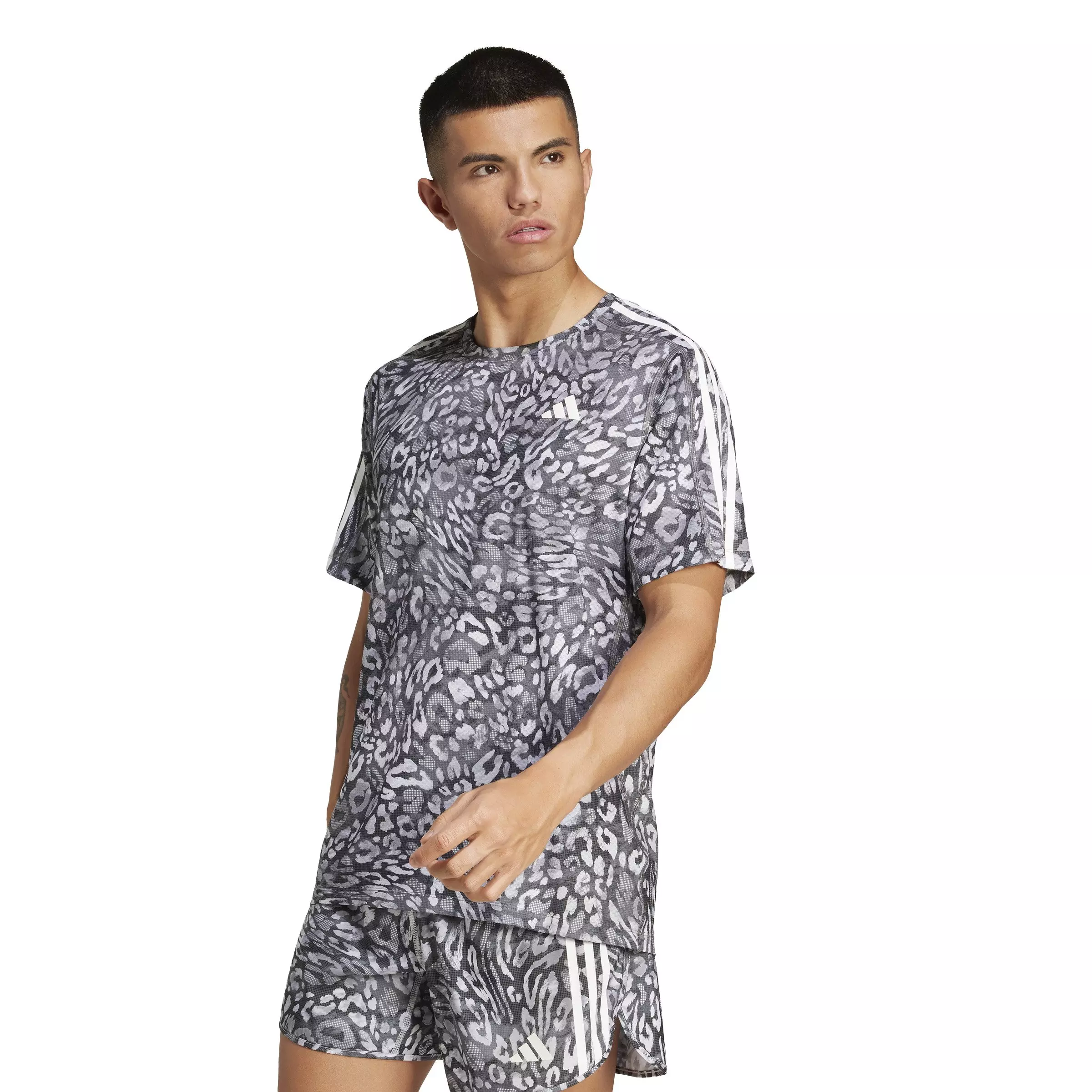 adidas Men's Own the Run CLIMACOOL 3-Stripes T-Shirt -Dk Grey - DK GREY