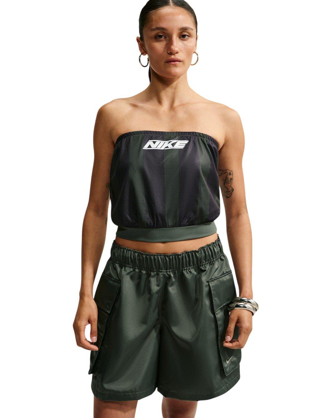 Nike Women's Sportswear Slim Striped Jersey Tube Top - Green/Black - GREEN/BLACK Thumbnail View 1