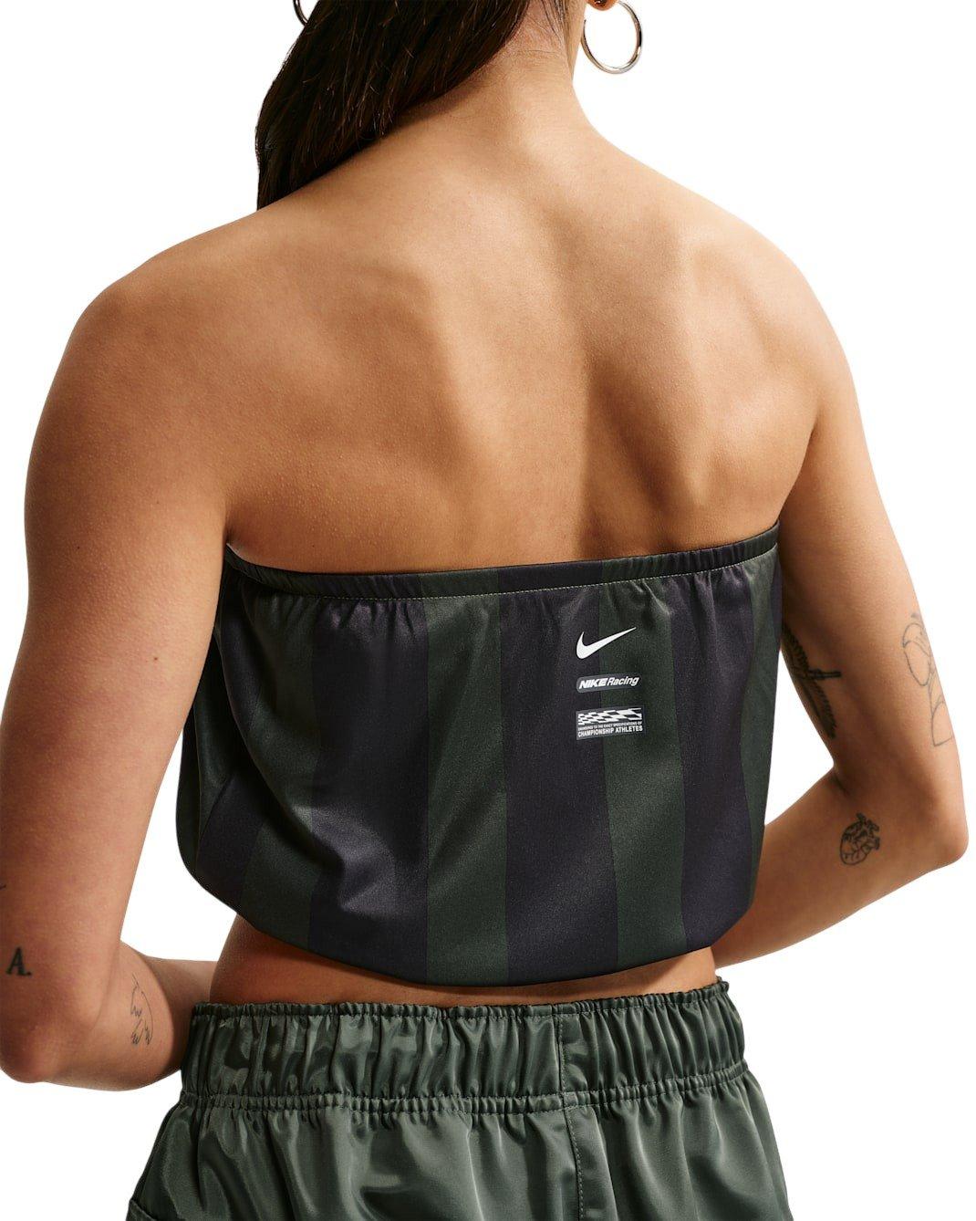Nike Women's Sportswear Slim Striped Jersey Tube Top - Green/Black - GREEN/BLACK Thumbnail View 2