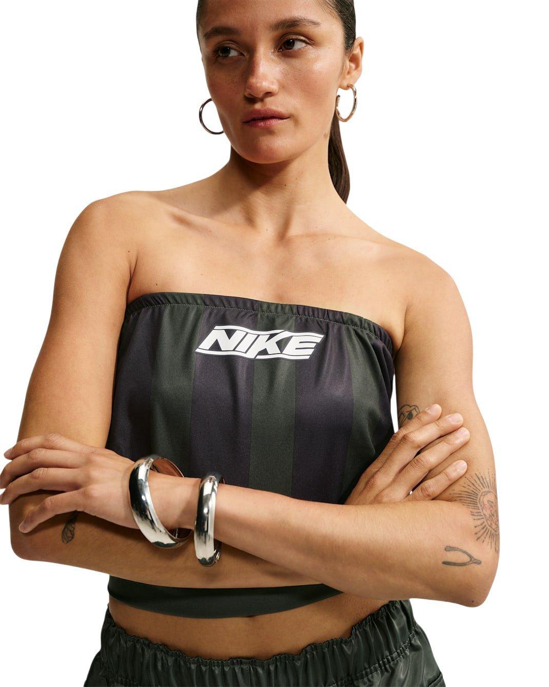 Nike Women's Sportswear Slim Striped Jersey Tube Top - Green/Black - GREEN/BLACK Thumbnail View 3