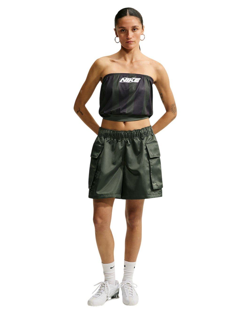 Nike Women's Sportswear Slim Striped Jersey Tube Top - Green/Black - GREEN/BLACK Thumbnail View 4