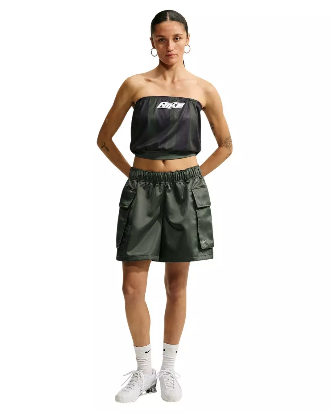 Nike Women's Sportswear Slim Striped Jersey Tube Top - Green/Black - GREEN/BLACK