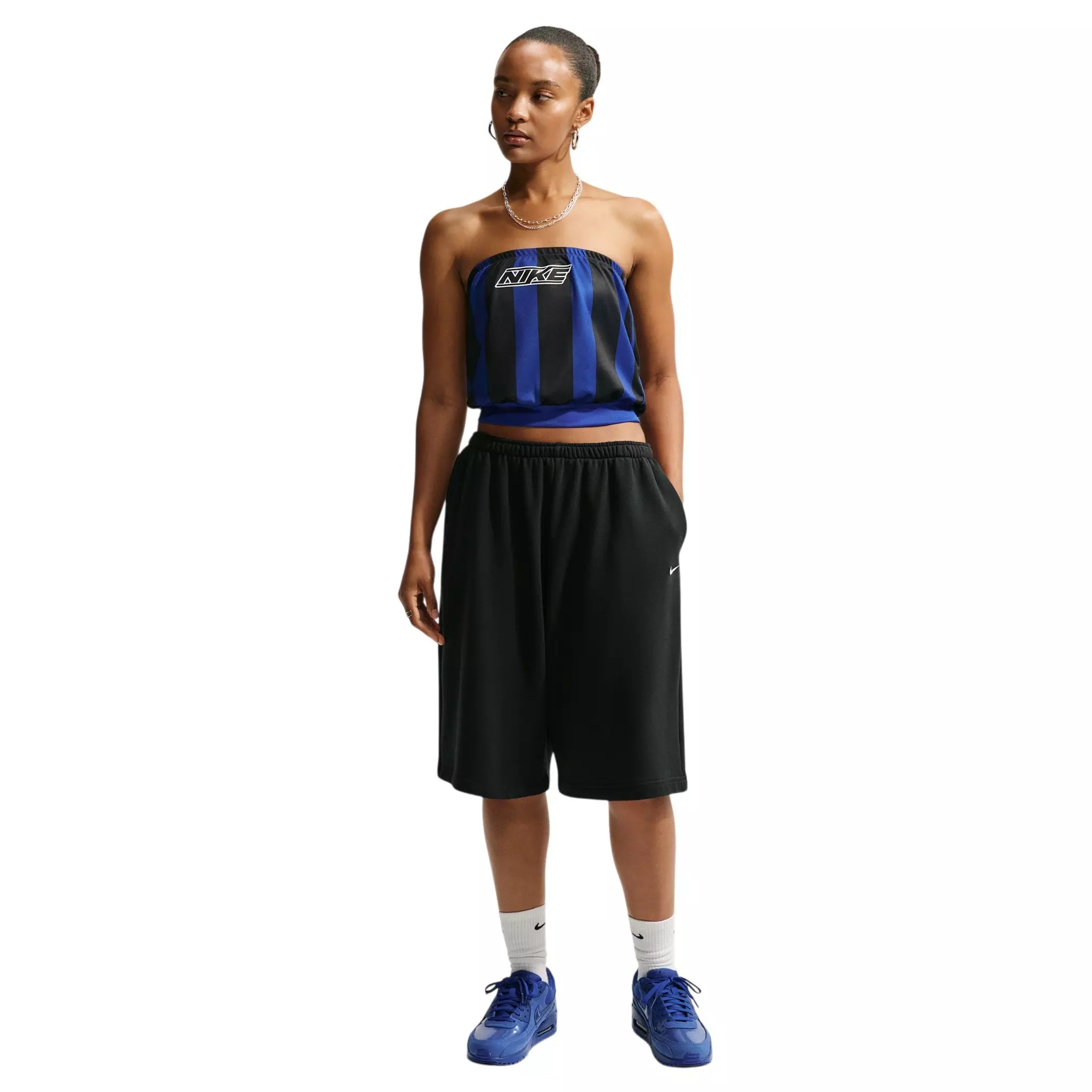 Nike Women's Sportswear Slim Striped Jersey Tube Top - Royal/Black - ROYAL/BLACK