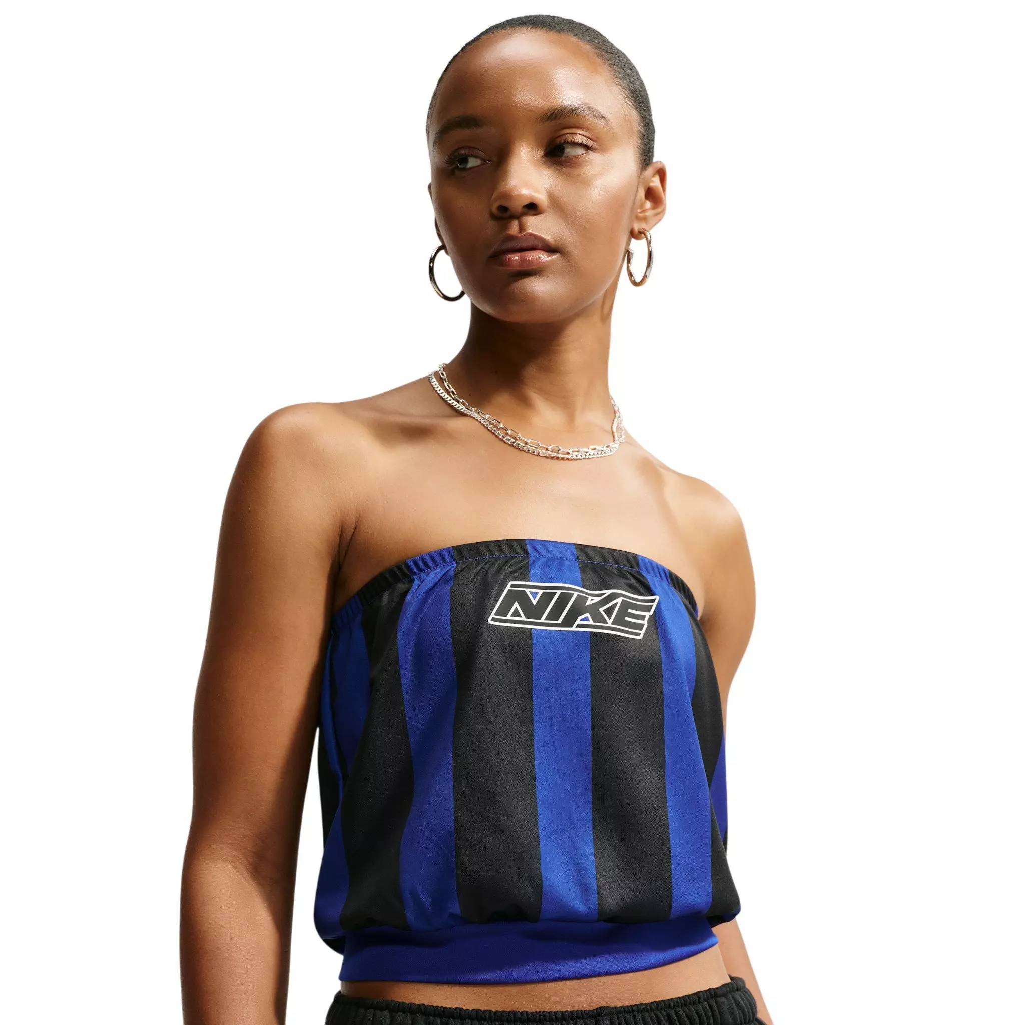Nike Women's Sportswear Slim Striped Jersey Tube Top - Royal/Black - ROYAL/BLACK