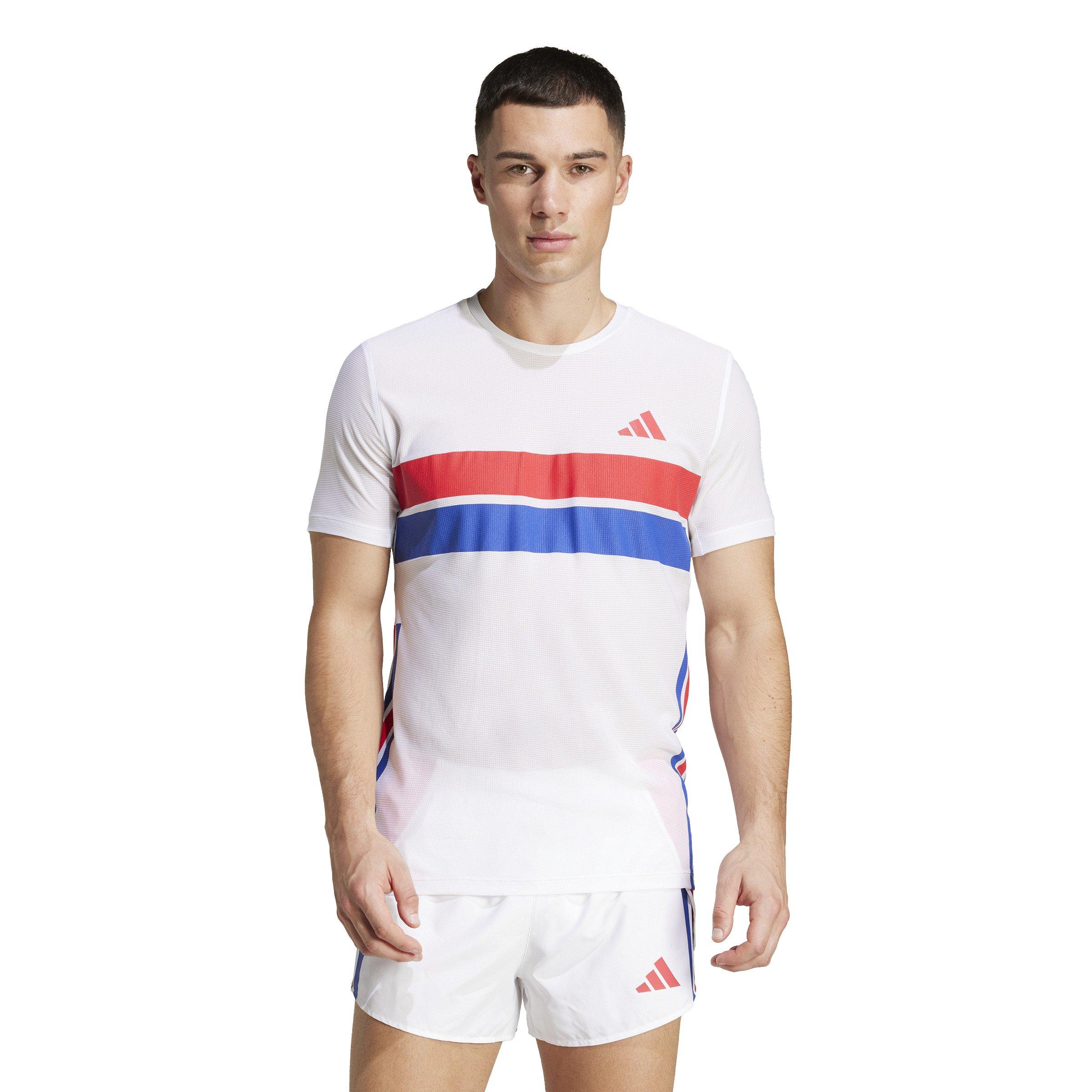 adidas Men's Adizero Retro Running Tee -White/Red - WHITE/RED Thumbnail View 1