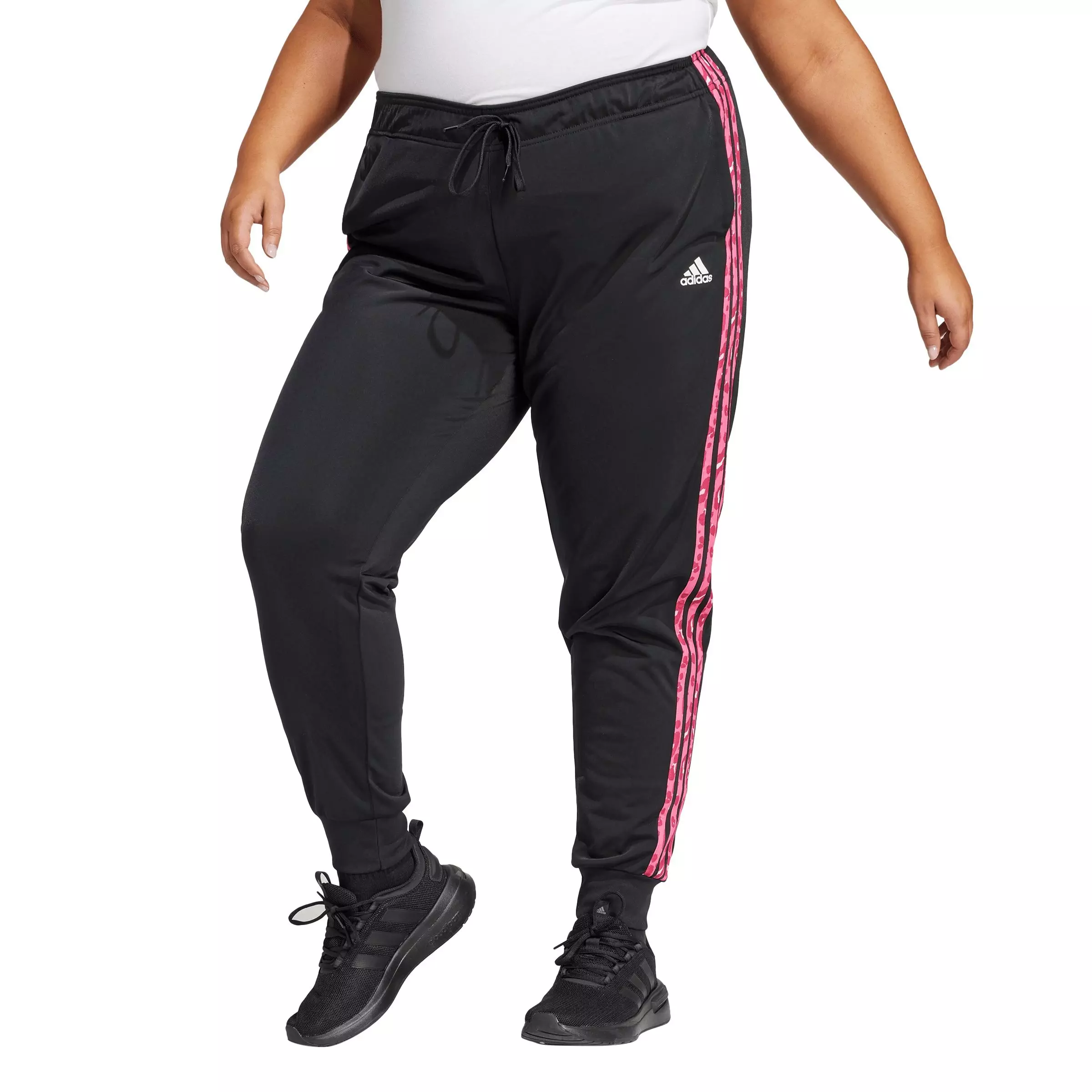 adidas Women's Sportswear Essentials Animal Print Tricot 3-Stripes Track Pants -Black - BLACK