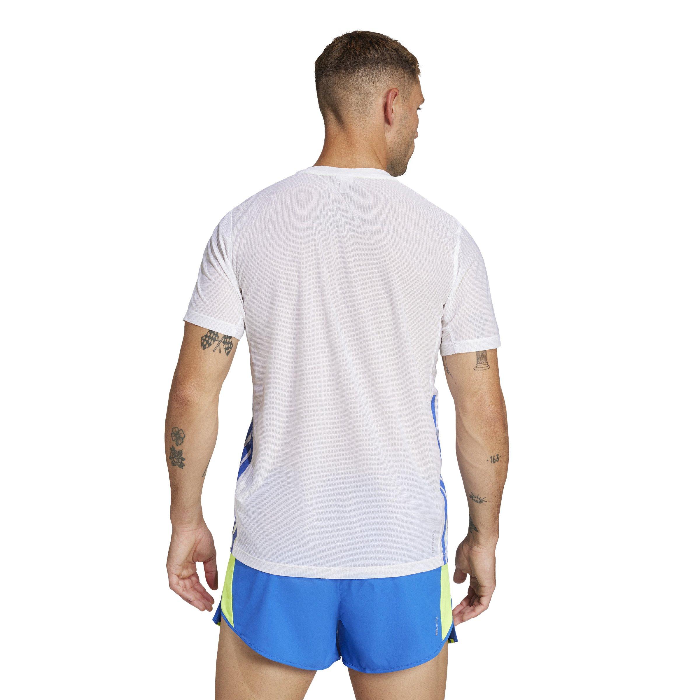 adidas Men's Adizero Retro Running Tee -White/Blue - WHITE/BLUE Thumbnail View 2