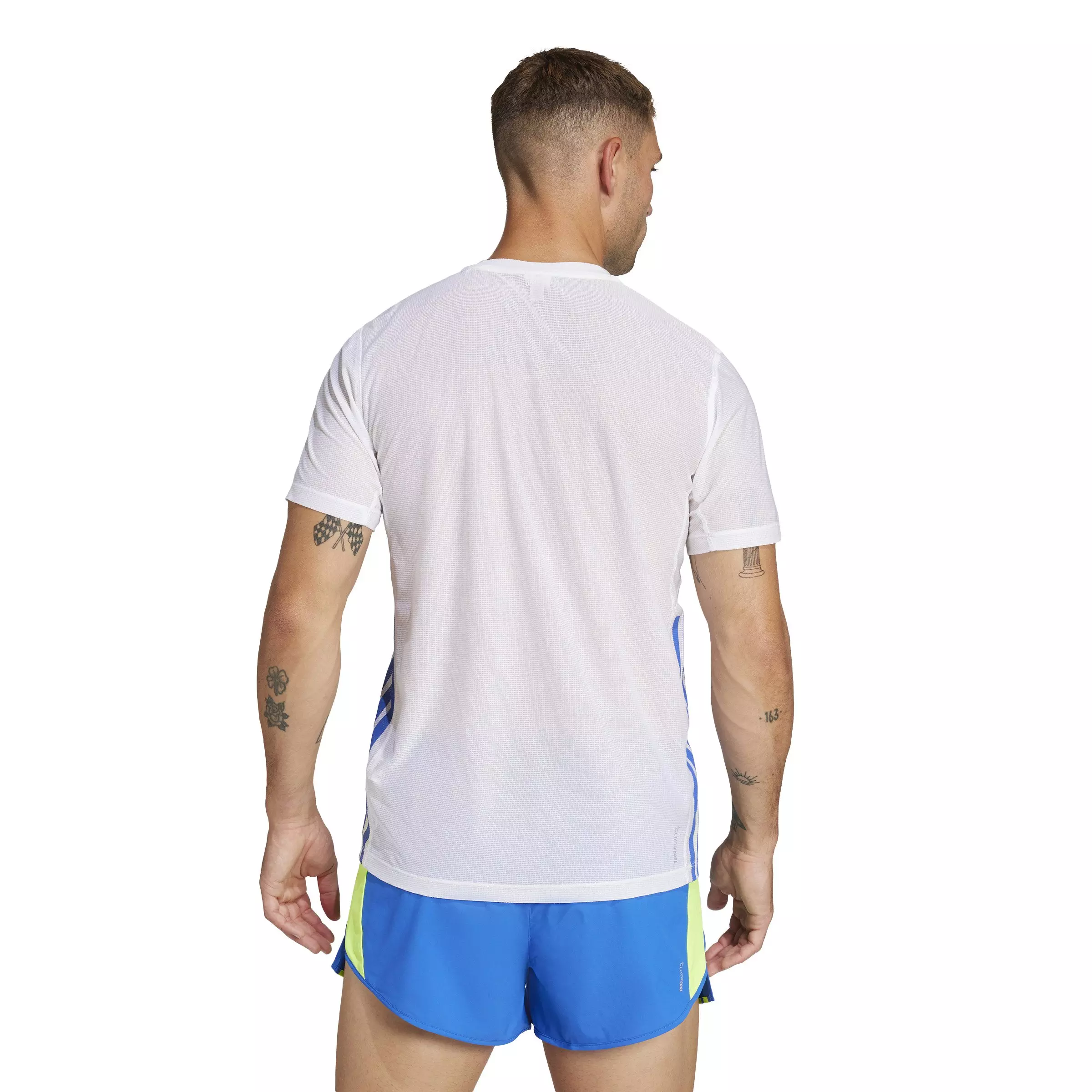 adidas Men's Adizero Retro Running Tee -White/Blue - WHITE/BLUE