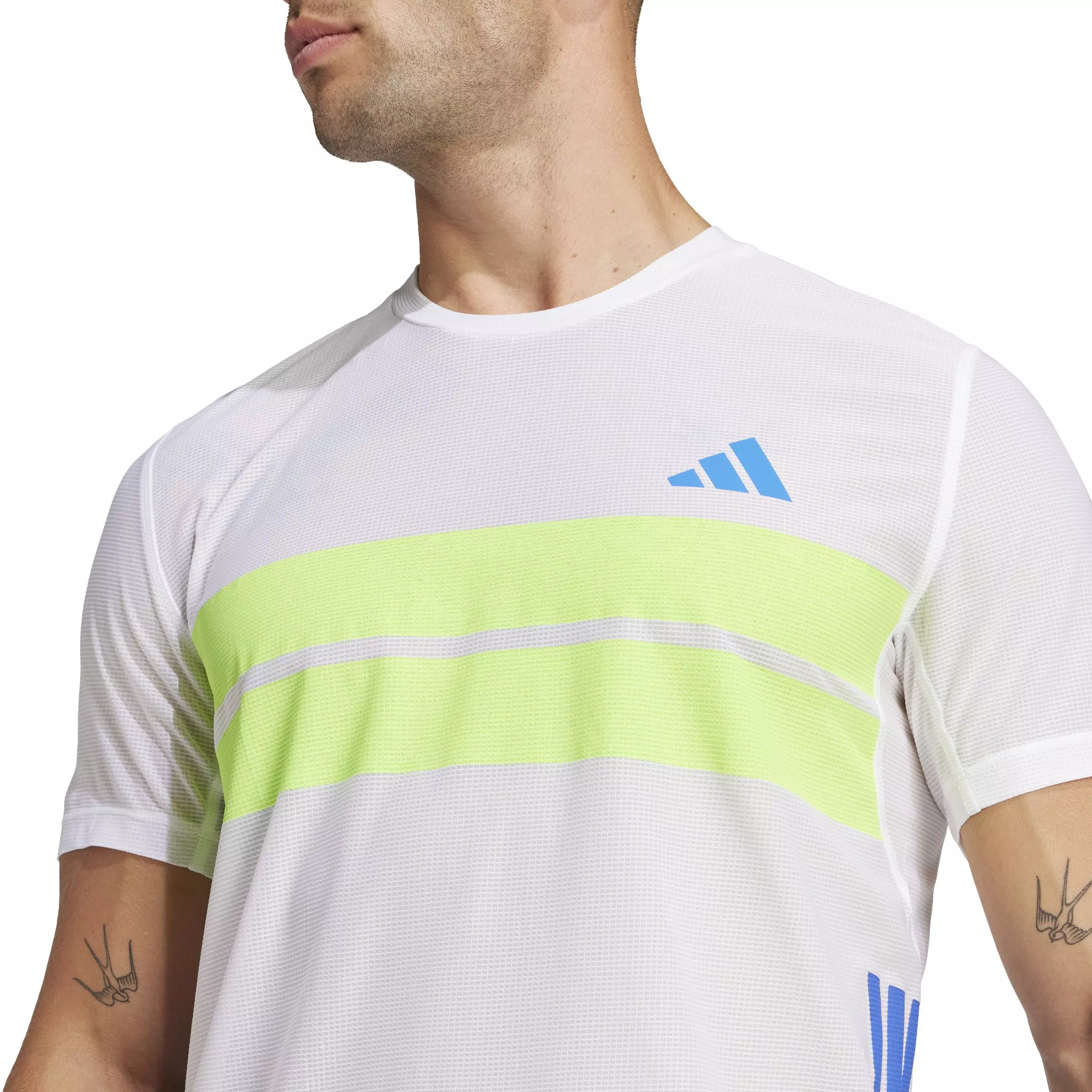 adidas Men's Adizero Retro Running Tee -White/Blue - WHITE/BLUE