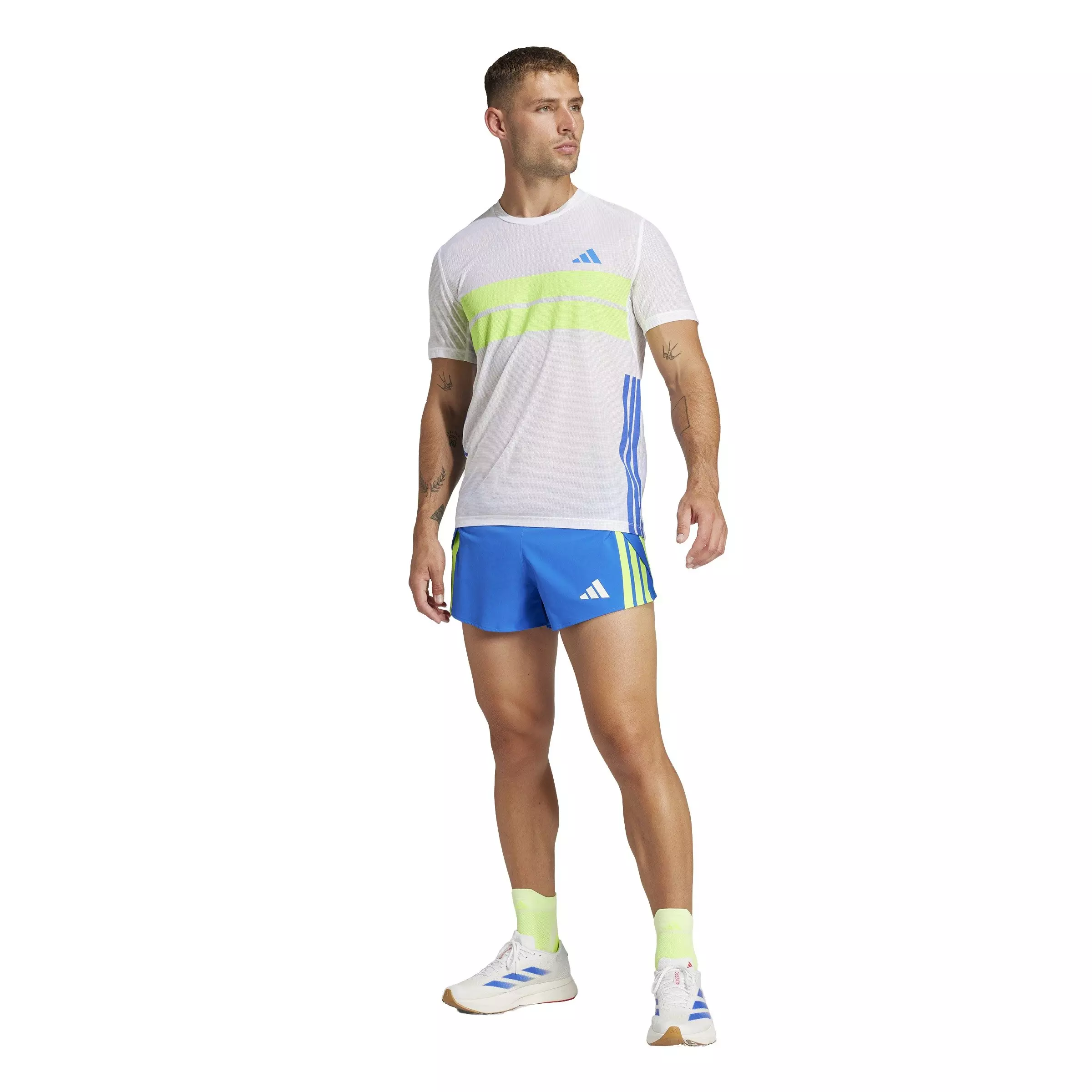 adidas Men's Adizero Retro Running Tee -White/Blue - WHITE/BLUE