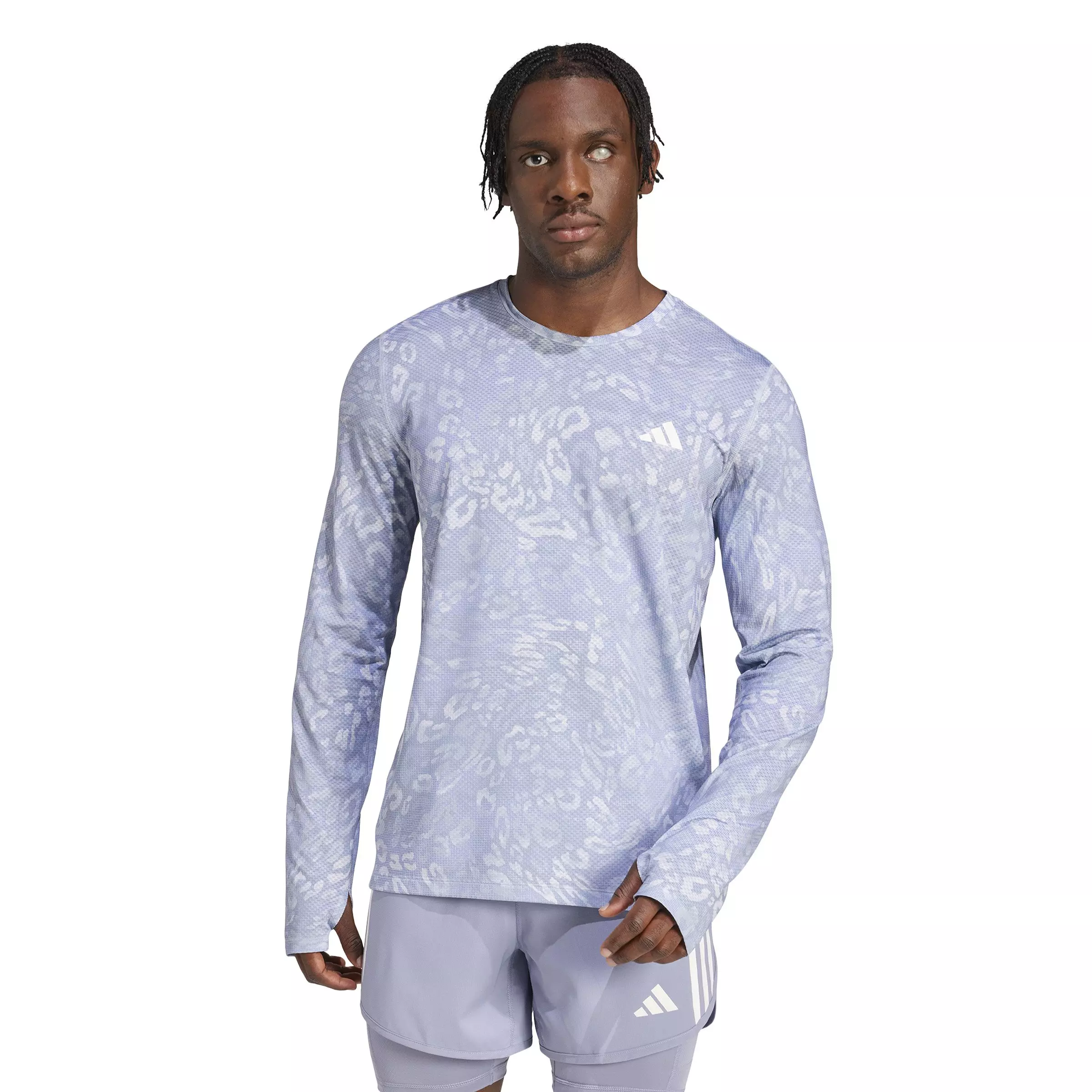 adidas Men's Own the Run CLIMACOOL 3-Stripes Long Sleeve Tee -Grey - GREY