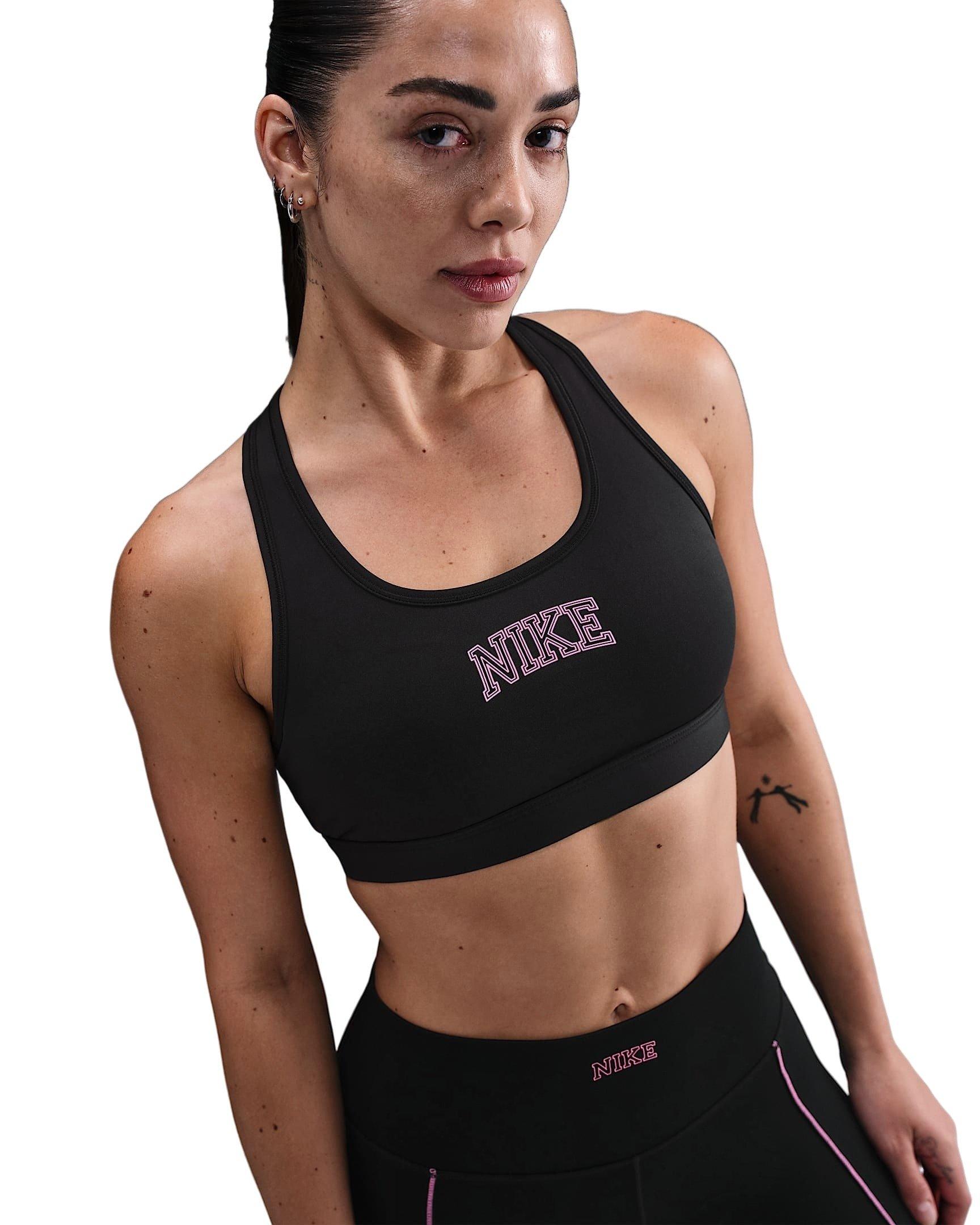 Nike Women's Swoosh Medium Support Padded Sports Bra - Black/Pink - BLACK/PINK Thumbnail View 1