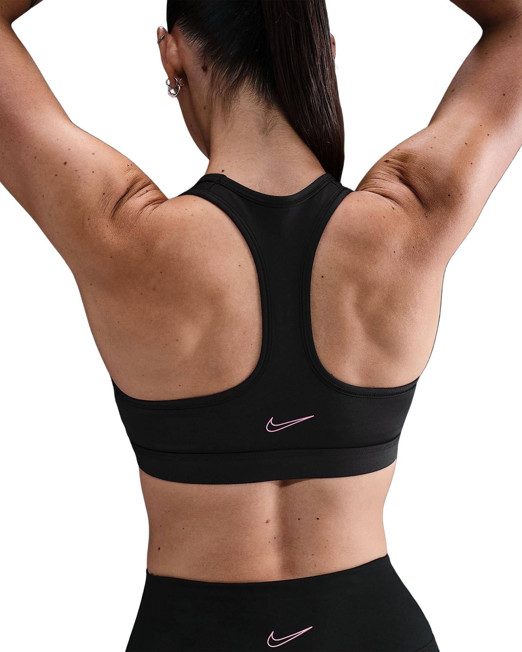 Nike Women's Swoosh Medium Support Padded Sports Bra - Black/Pink - BLACK/PINK Thumbnail View 2