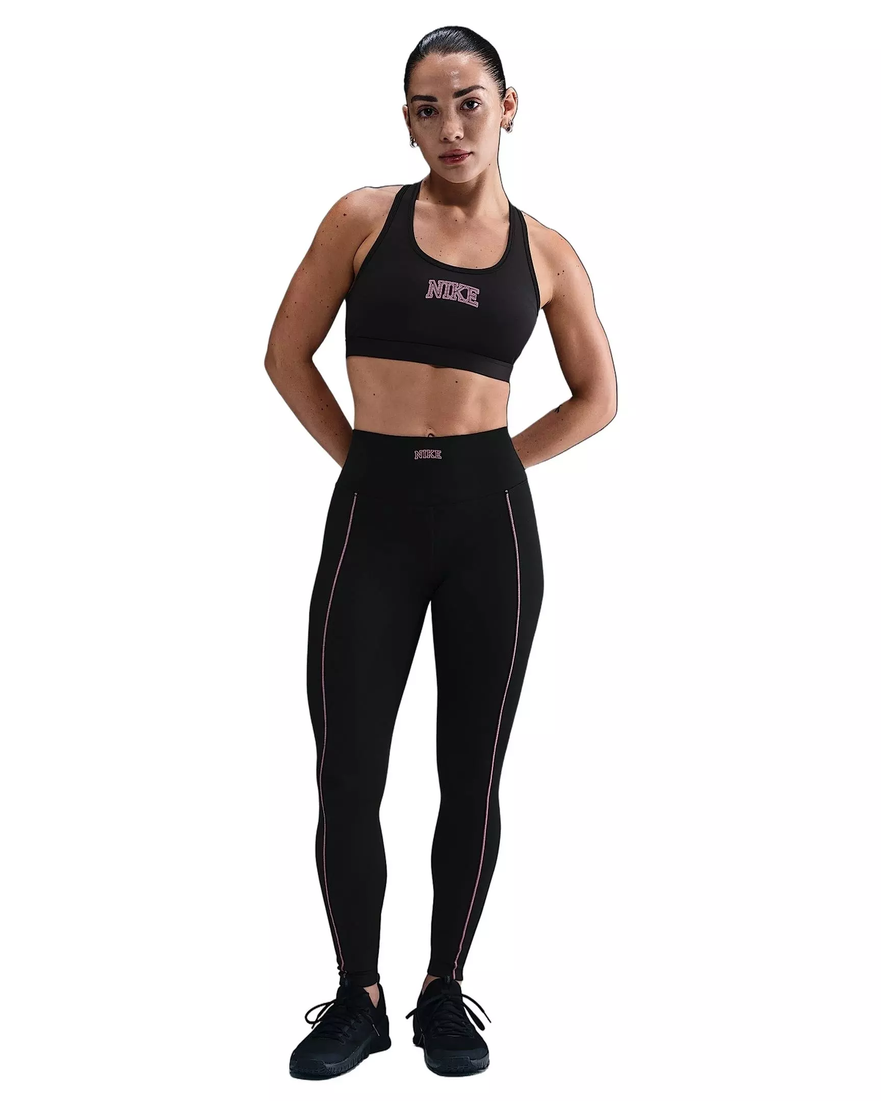 Nike Women's Swoosh Medium Support Padded Sports Bra - Black/Pink - BLACK/PINK