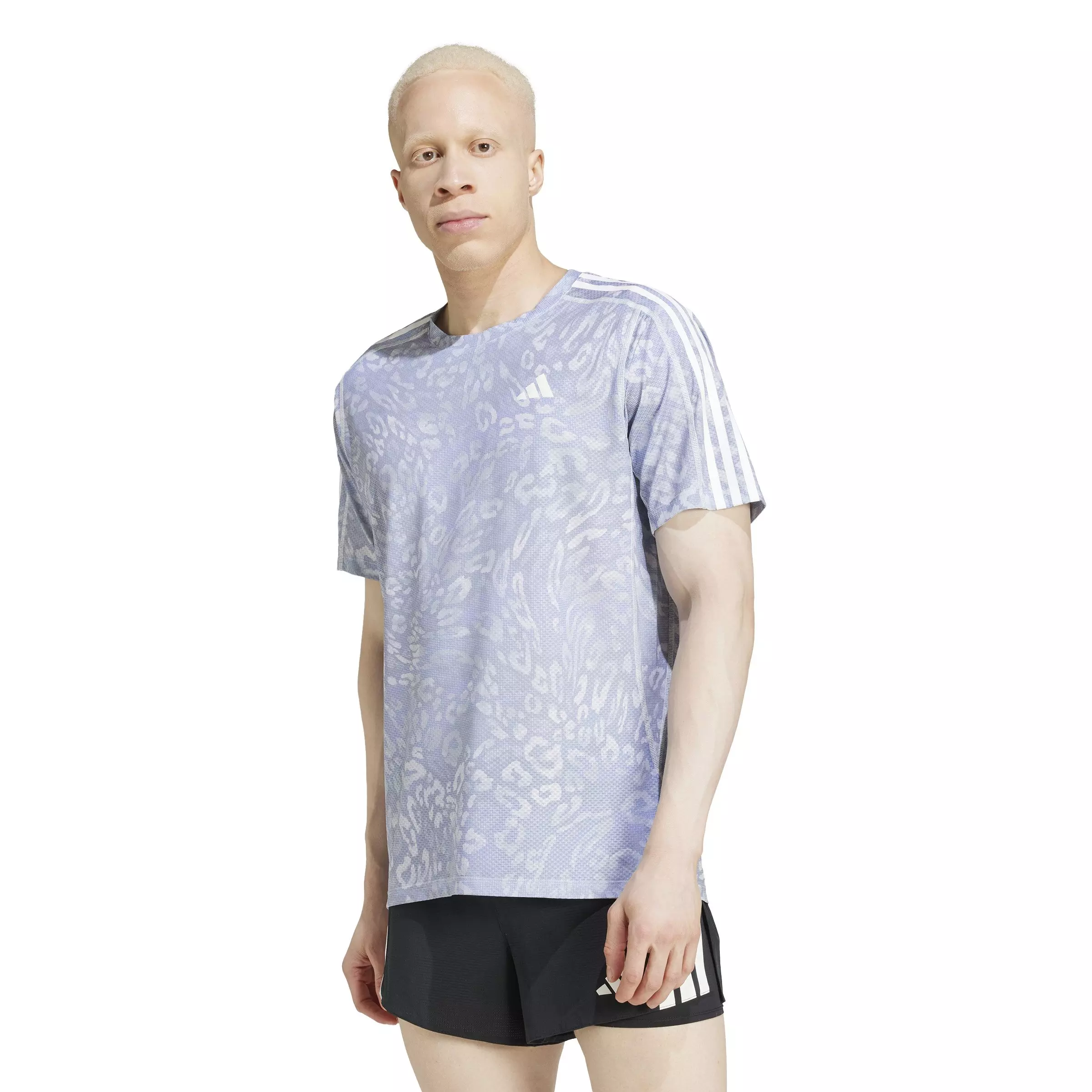adidas Men's Own the Run CLIMACOOL 3-Stripes T-Shirt -Grey - GREY