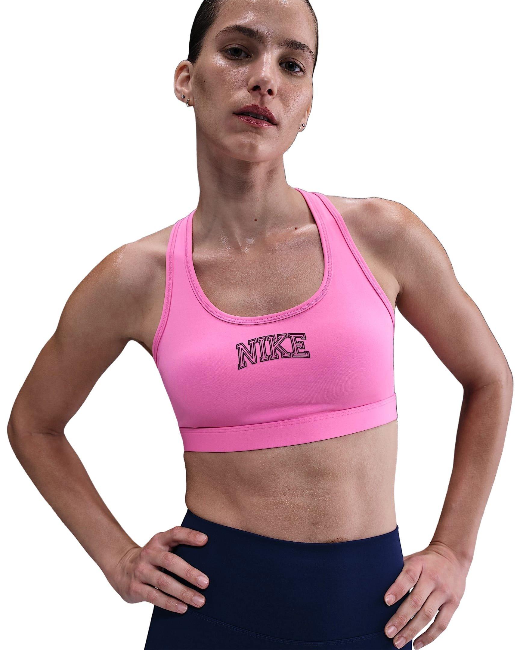 Nike Women's Swoosh Medium Support Padded Sports Bra - Pink/Black - PINK/BLACK Thumbnail View 1