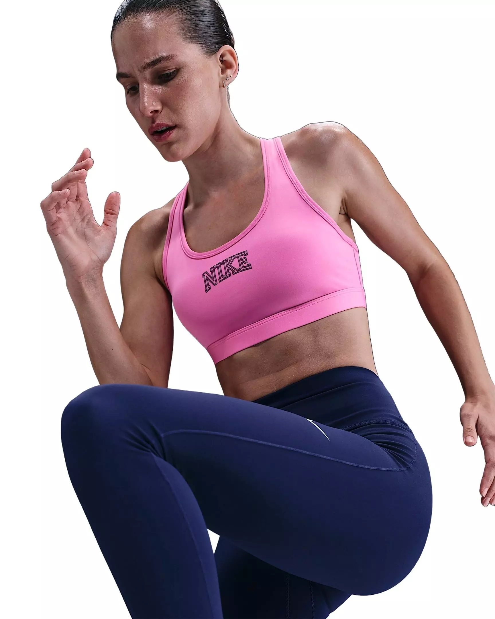 Nike Women's Swoosh Medium Support Padded Sports Bra - Pink/Black - PINK/BLACK