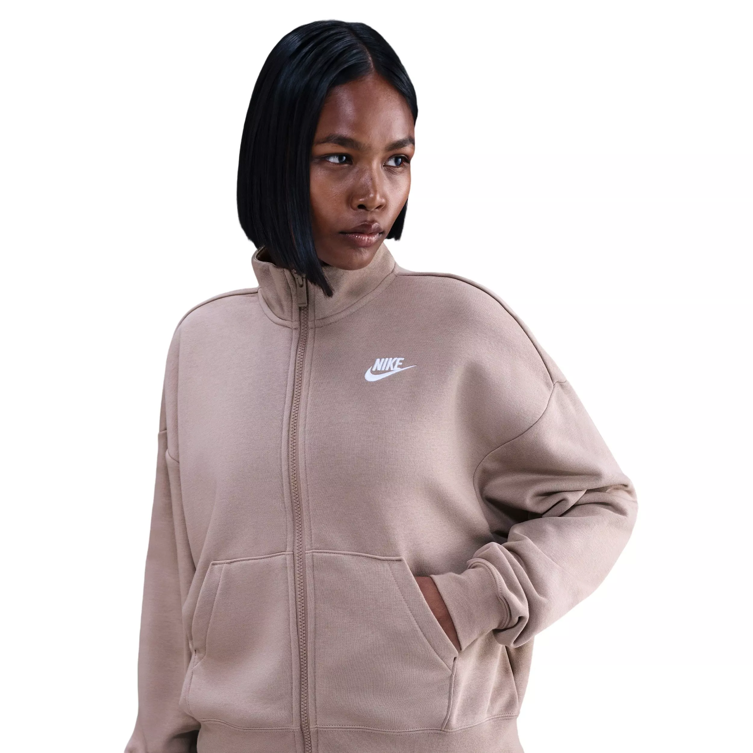 Nike Women's Sportswear Club Fleece Loose Track Jacket - Brown - BROWN