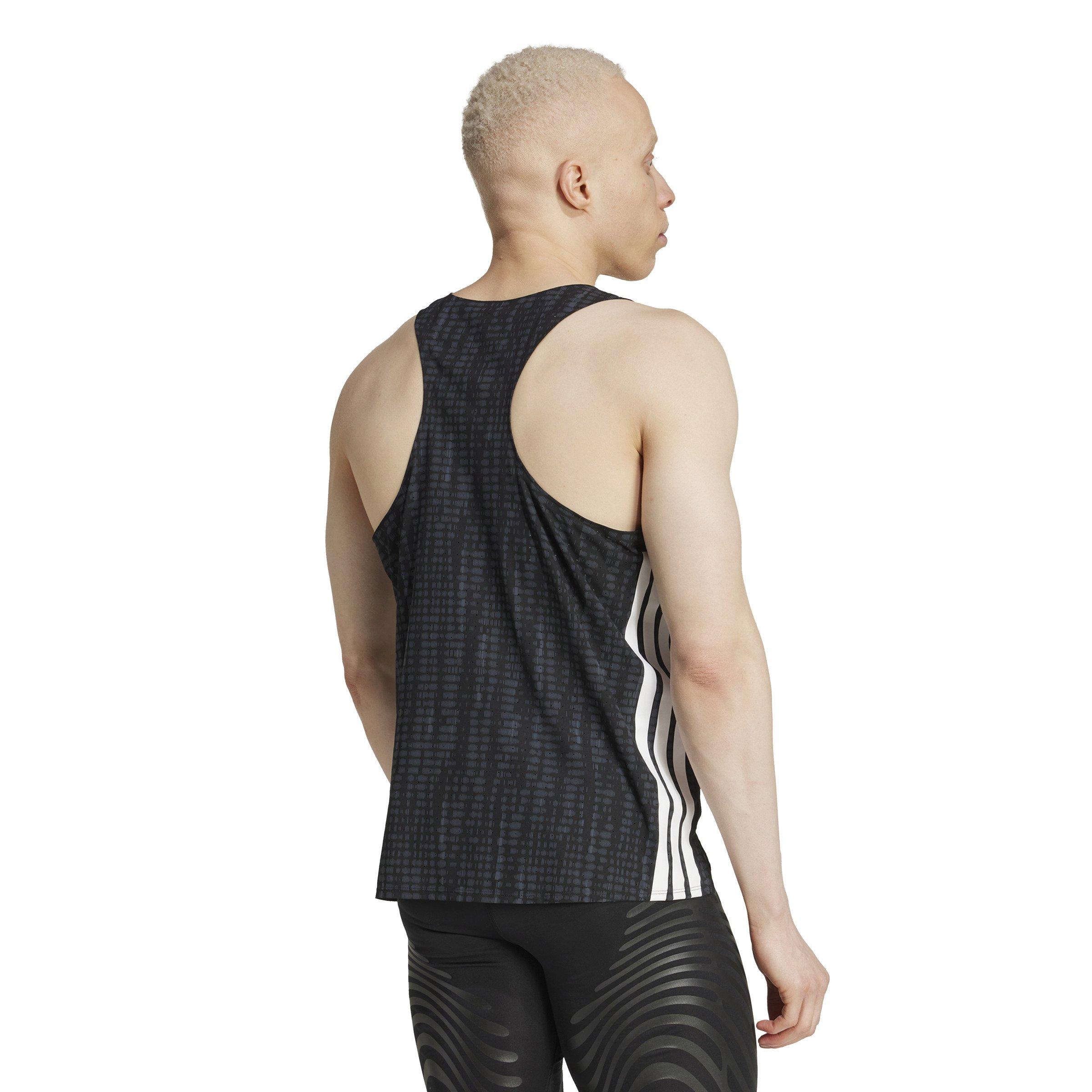 adidas Men's adiZero Running Tank Top - Black - GREY Thumbnail View 2