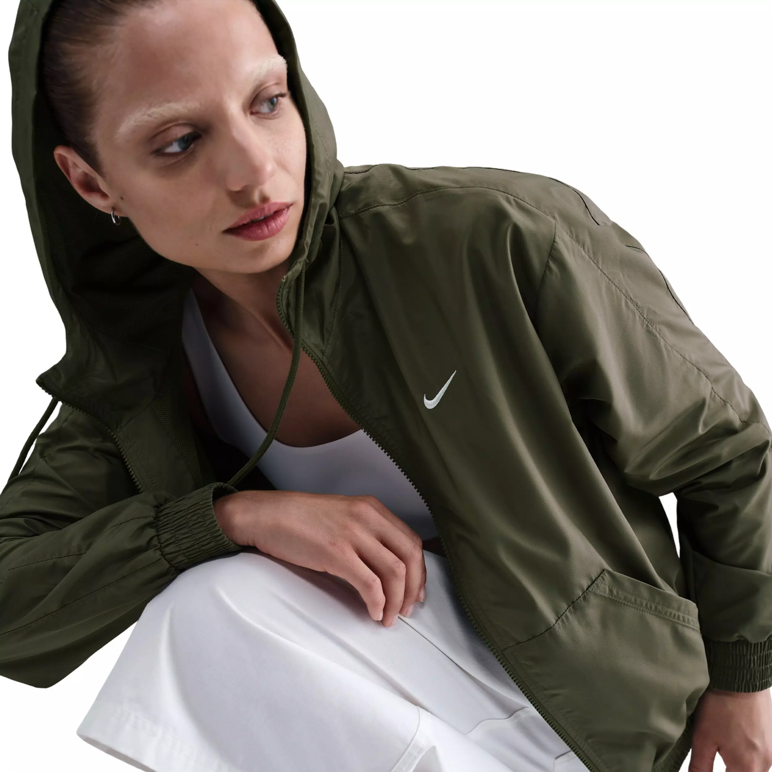 Nike Women's Sportswear Classic Wovens Loose UV Hooded Jacket - Green - GREEN