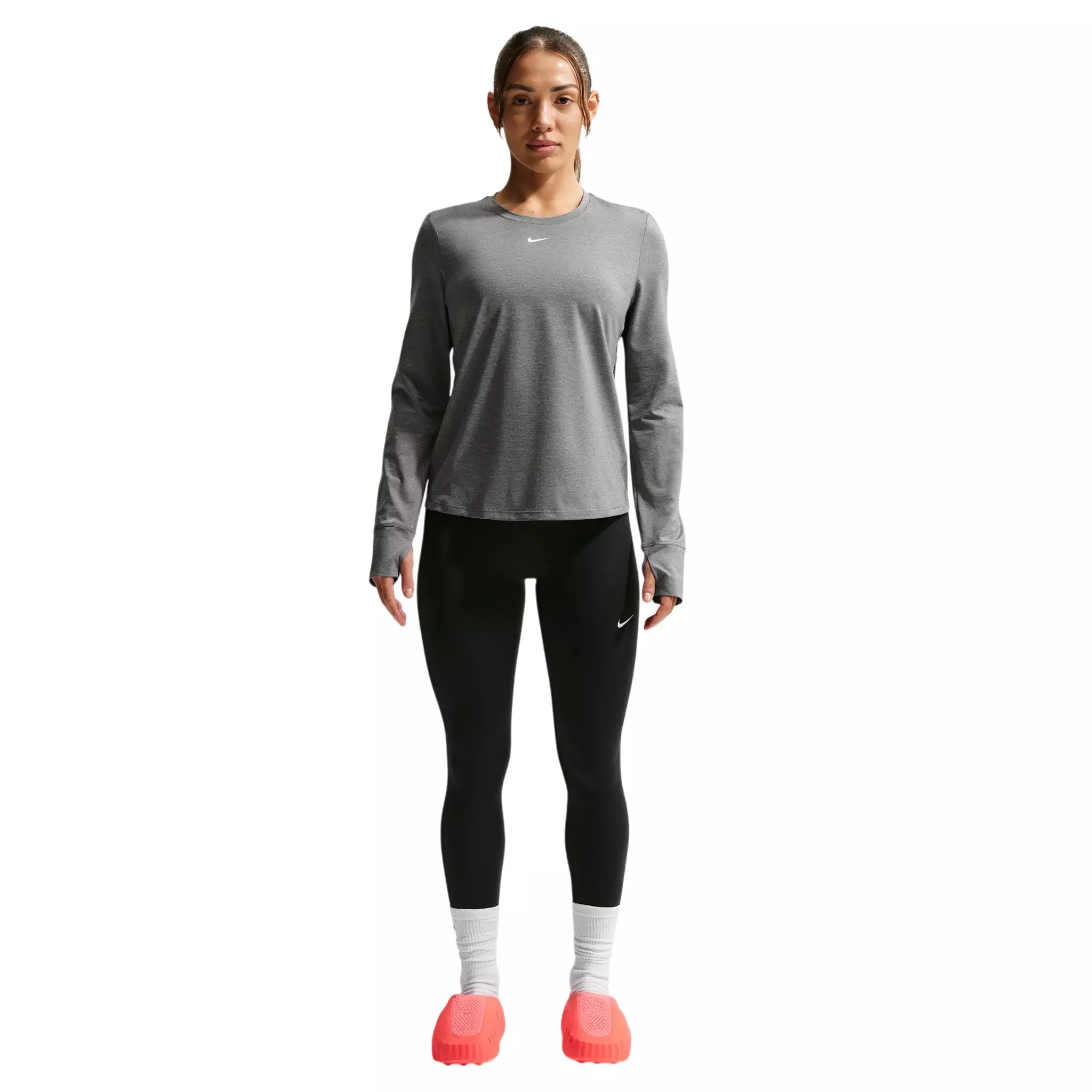 Nike Women's One Classic Dri-FIT Long Sleeve Top - Grey/White - GREY/WHITE