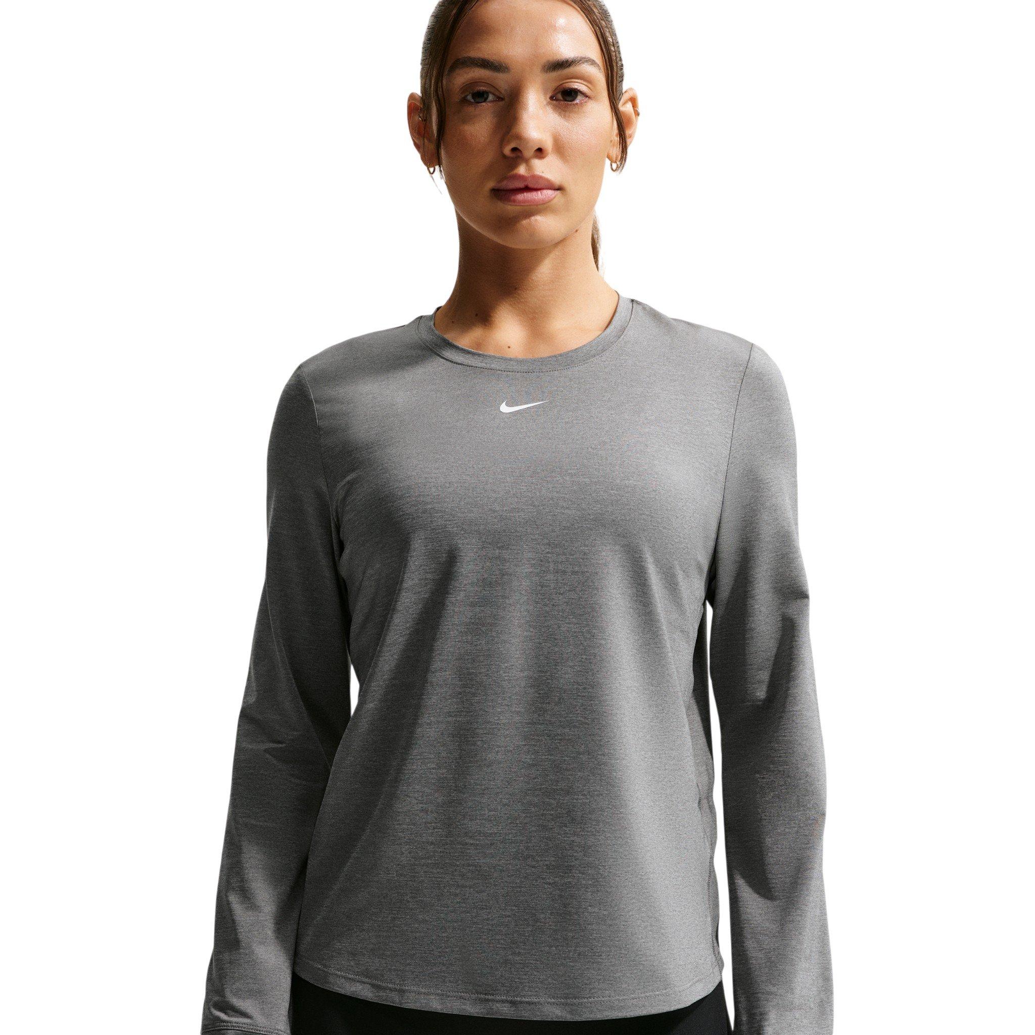 Nike Women's One Classic Dri-FIT Long Sleeve Top - Grey/White - GREY/WHITE Thumbnail View 3