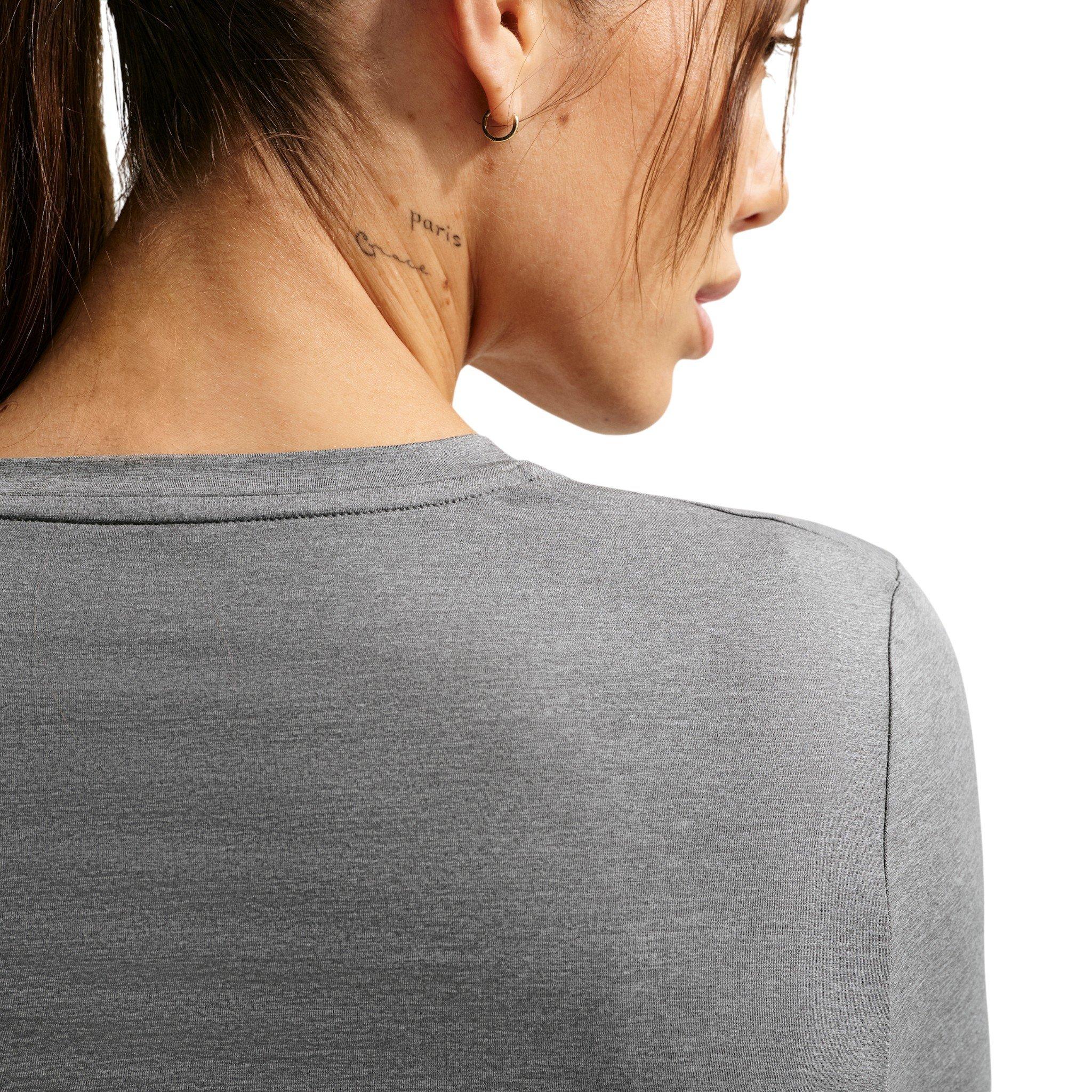 Nike Women's One Classic Dri-FIT Long Sleeve Top - Grey/White - GREY/WHITE Thumbnail View 4