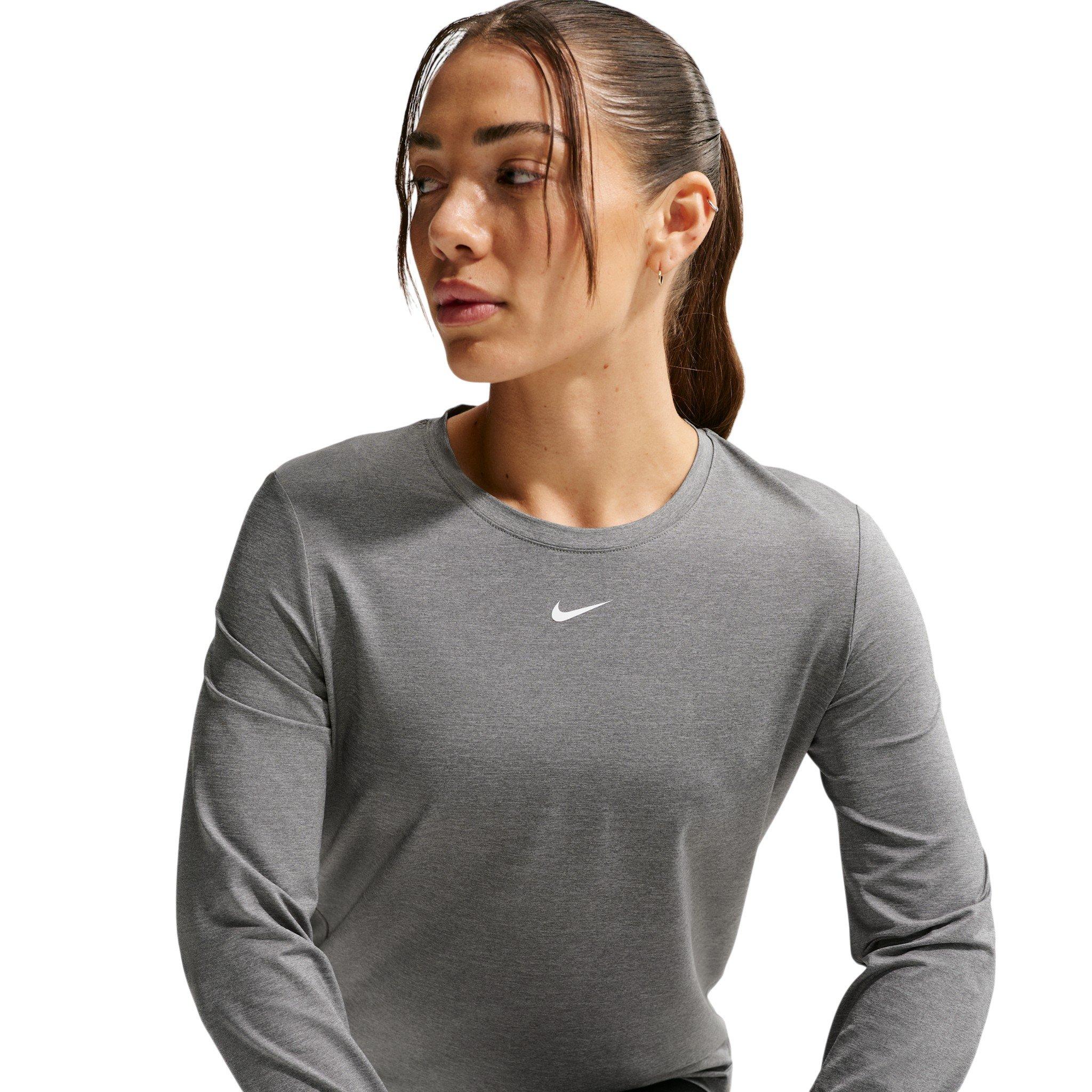 Nike Women's One Classic Dri-FIT Long Sleeve Top - Grey/White - GREY/WHITE Thumbnail View 5