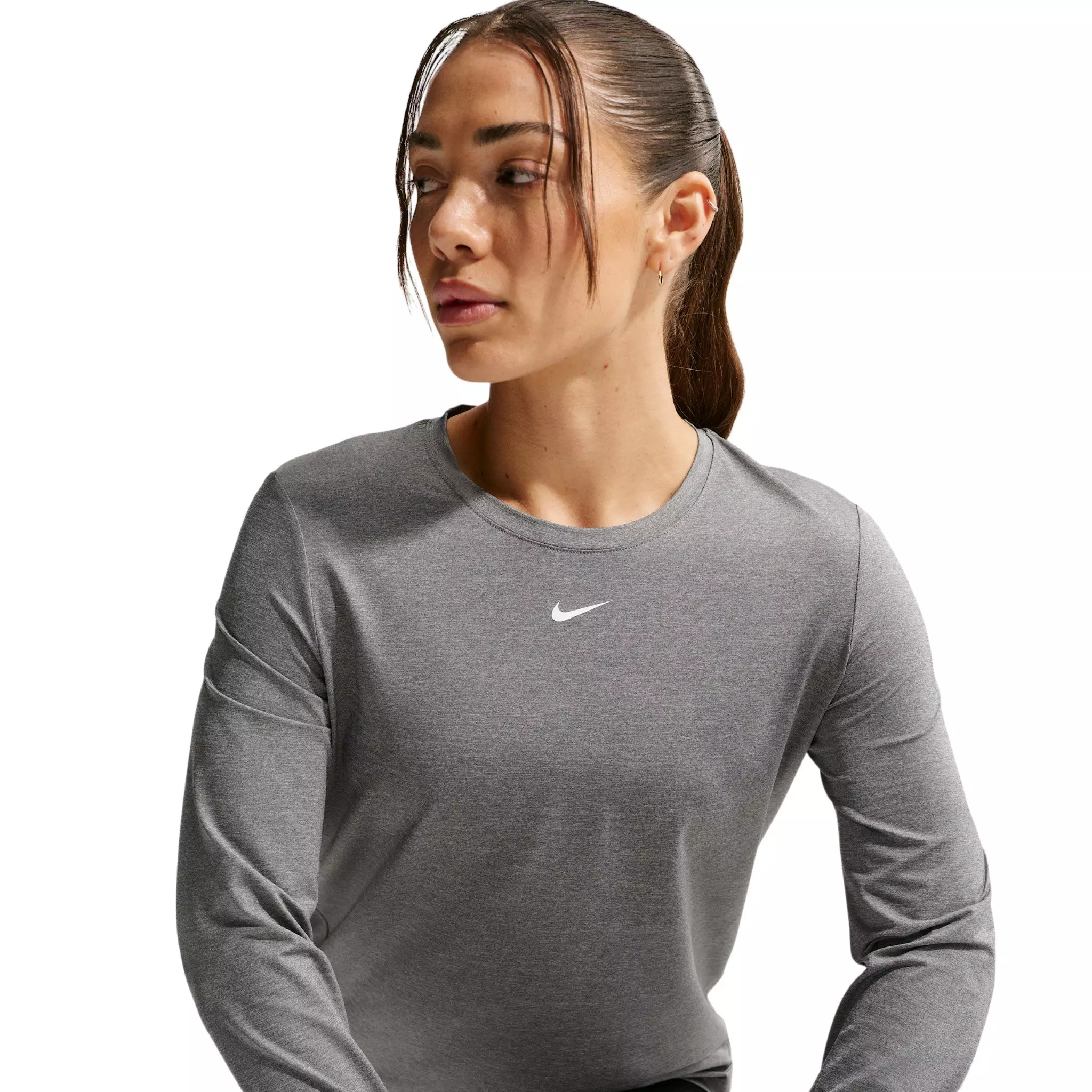 Nike Women's One Classic Dri-FIT Long Sleeve Top - Grey/White - GREY/WHITE