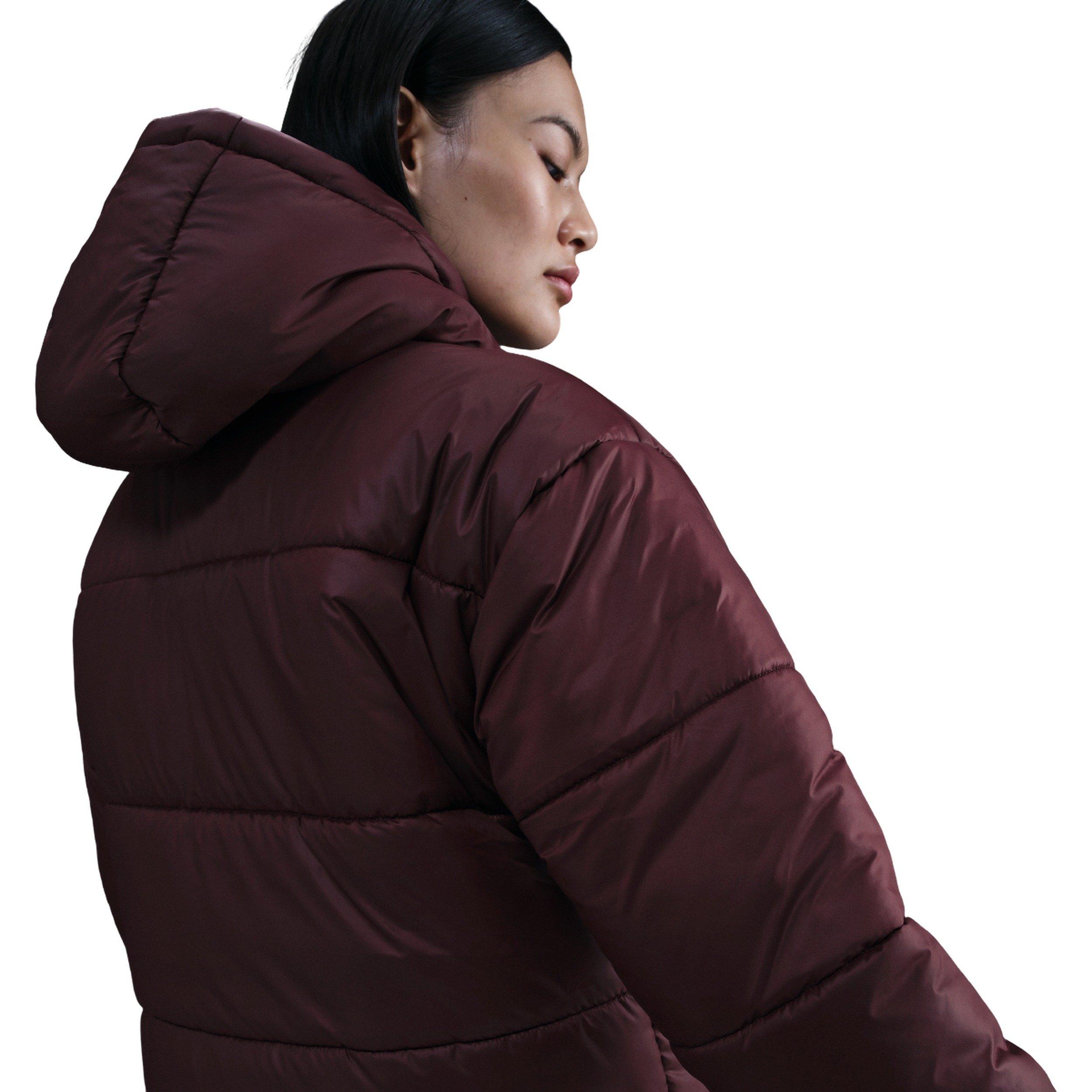 Nike Women's Sportswear Classic Puffer Therma-FIT Loose Hooded Jacket - Burgundy - RED Thumbnail View 2