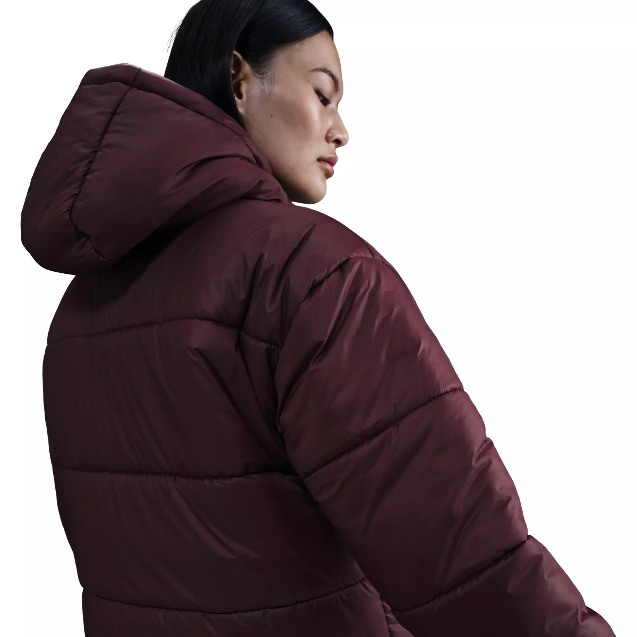 Nike Women's Sportswear Classic Puffer Therma-FIT Loose Hooded Jacket - Burgundy - RED