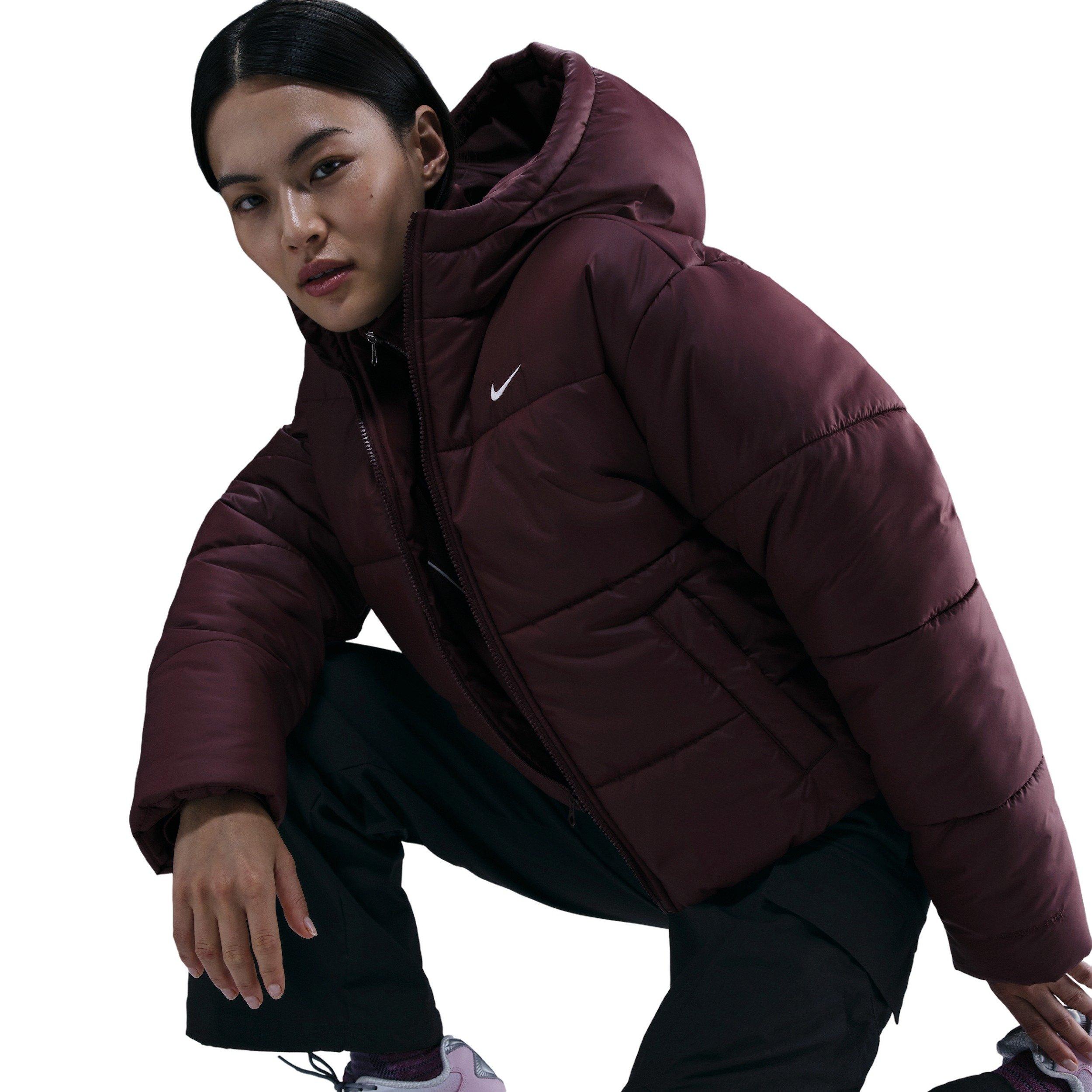 Nike Women's Sportswear Classic Puffer Therma-FIT Loose Hooded Jacket - Burgundy - RED Thumbnail View 3
