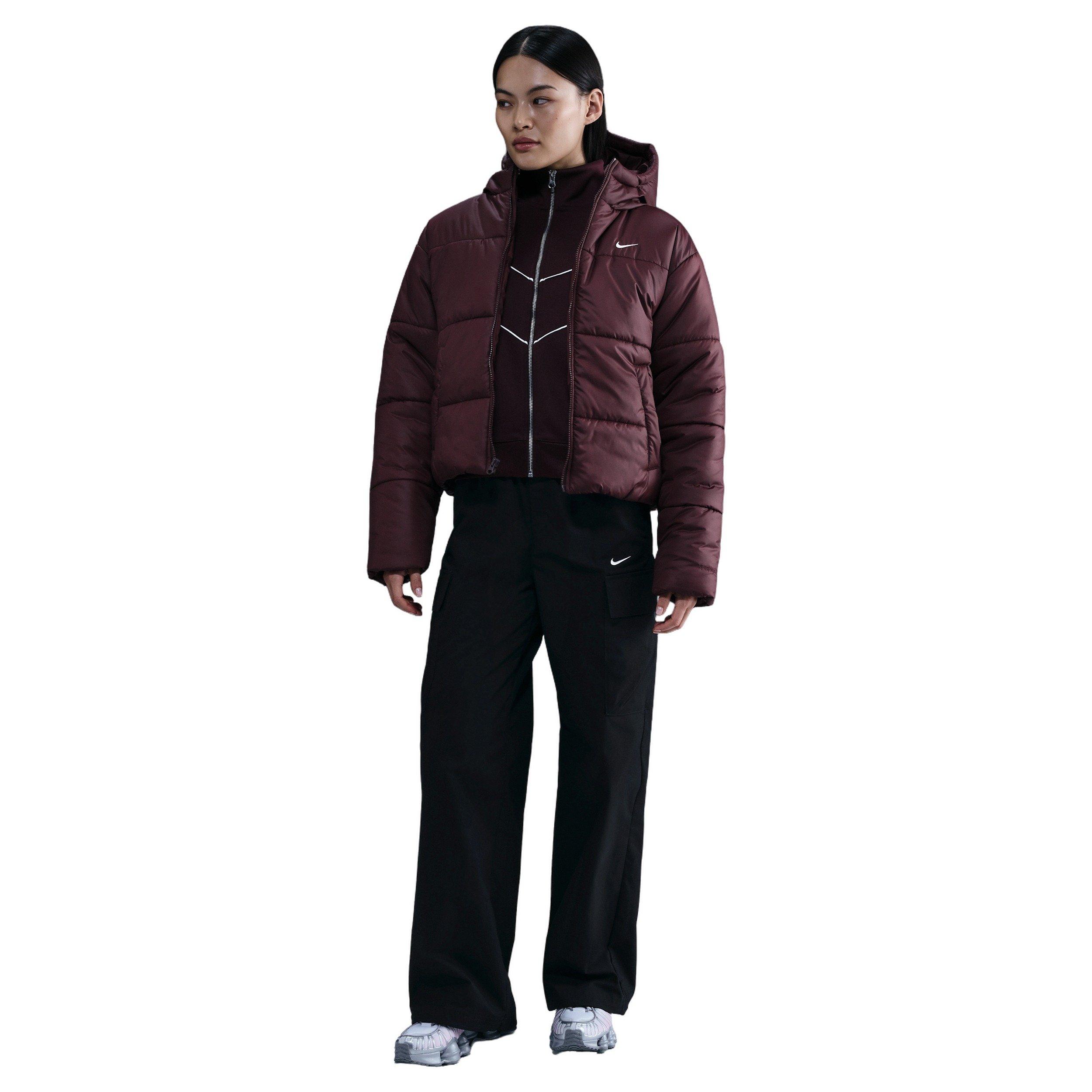 Nike Women's Sportswear Classic Puffer Therma-FIT Loose Hooded Jacket - Burgundy - RED Thumbnail View 4