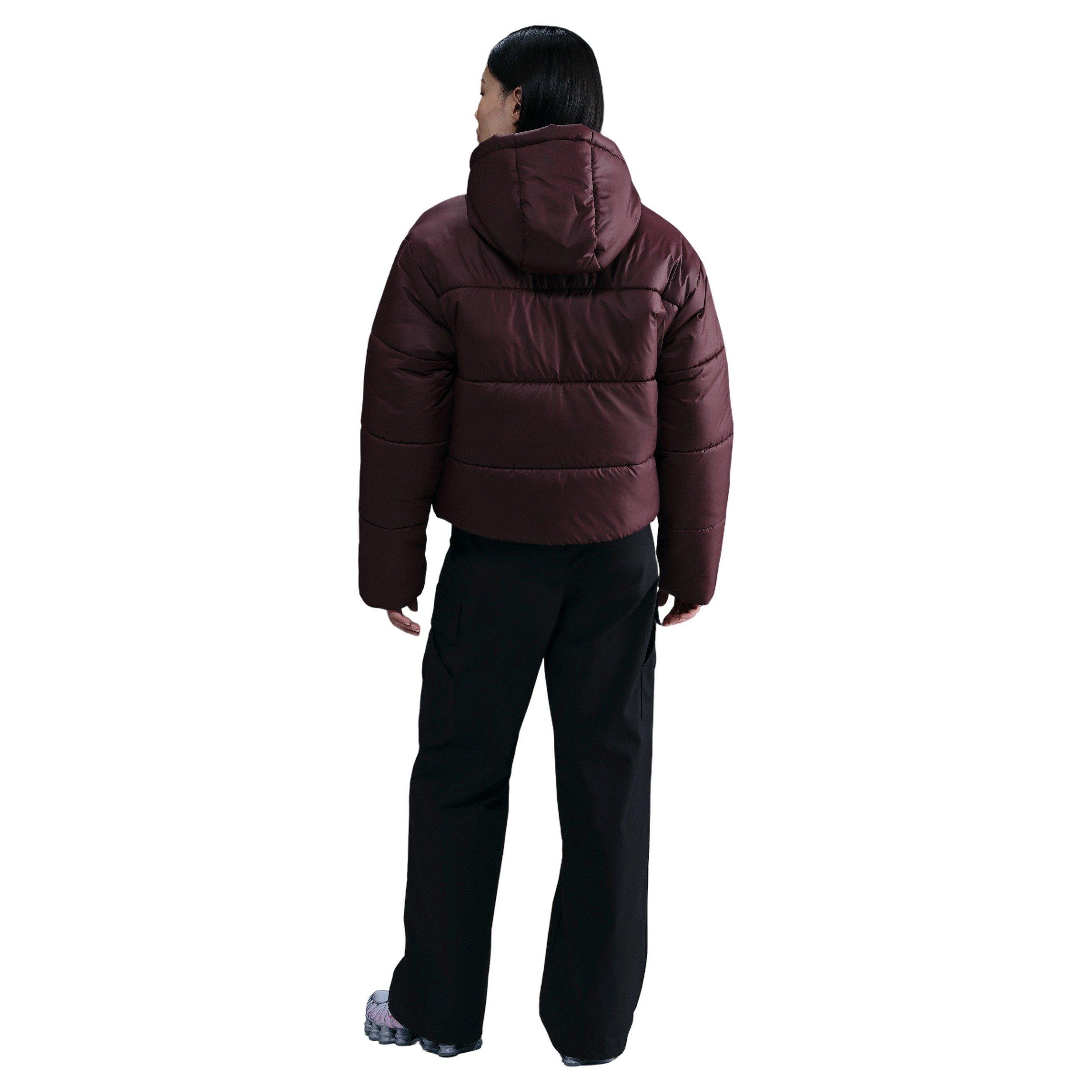 Nike Women's Sportswear Classic Puffer Therma-FIT Loose Hooded Jacket - Burgundy - RED Thumbnail View 5