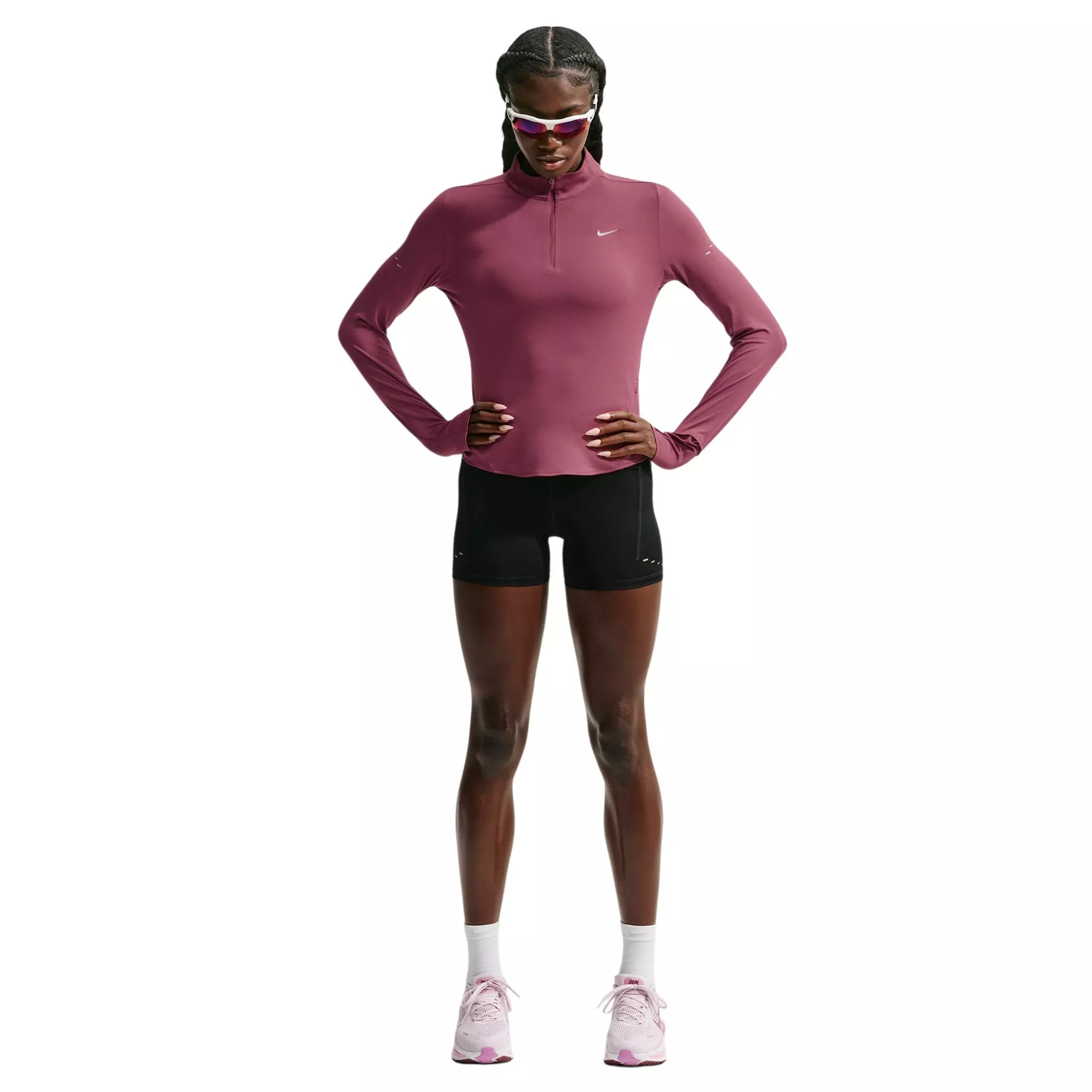 Nike Women's Swift Dri-FIT UV 1/4 Zip Running Top - Pink - PINK