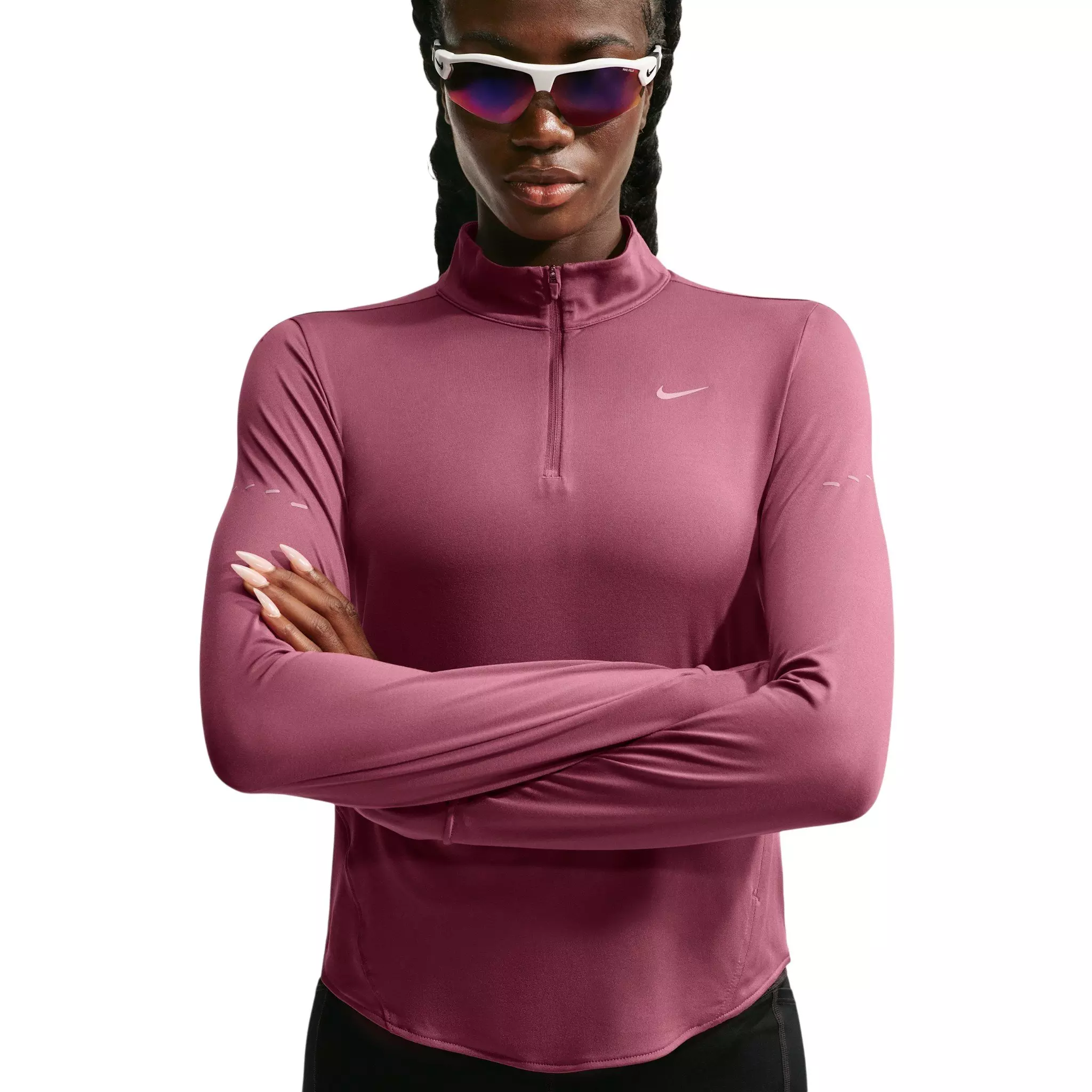 Nike Women's Swift Dri-FIT UV 1/4 Zip Running Top - Pink - PINK
