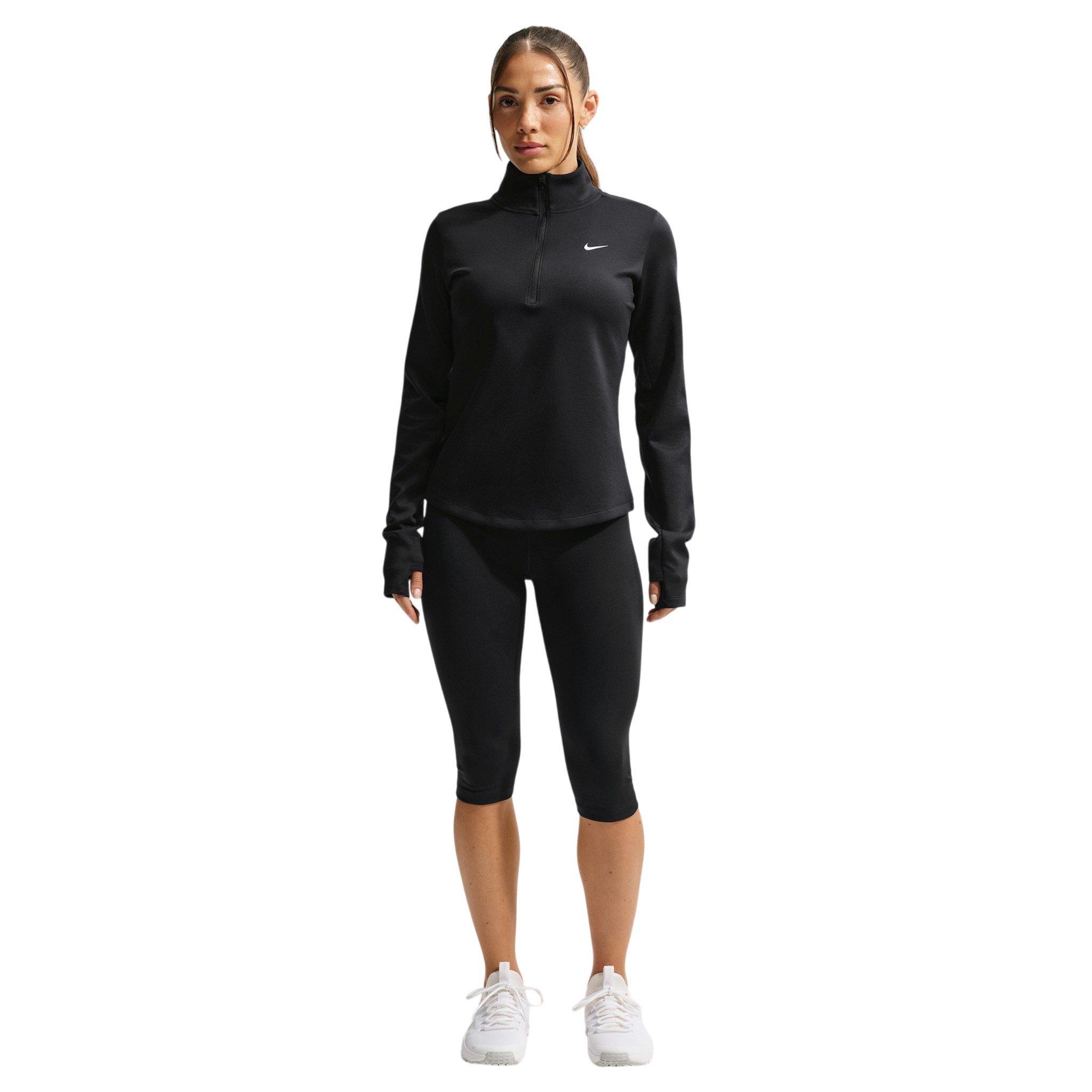 Nike Women's One Therma-FIT 1/2 Zip Mid Layer Top - Black/White - BLACK/WHITE