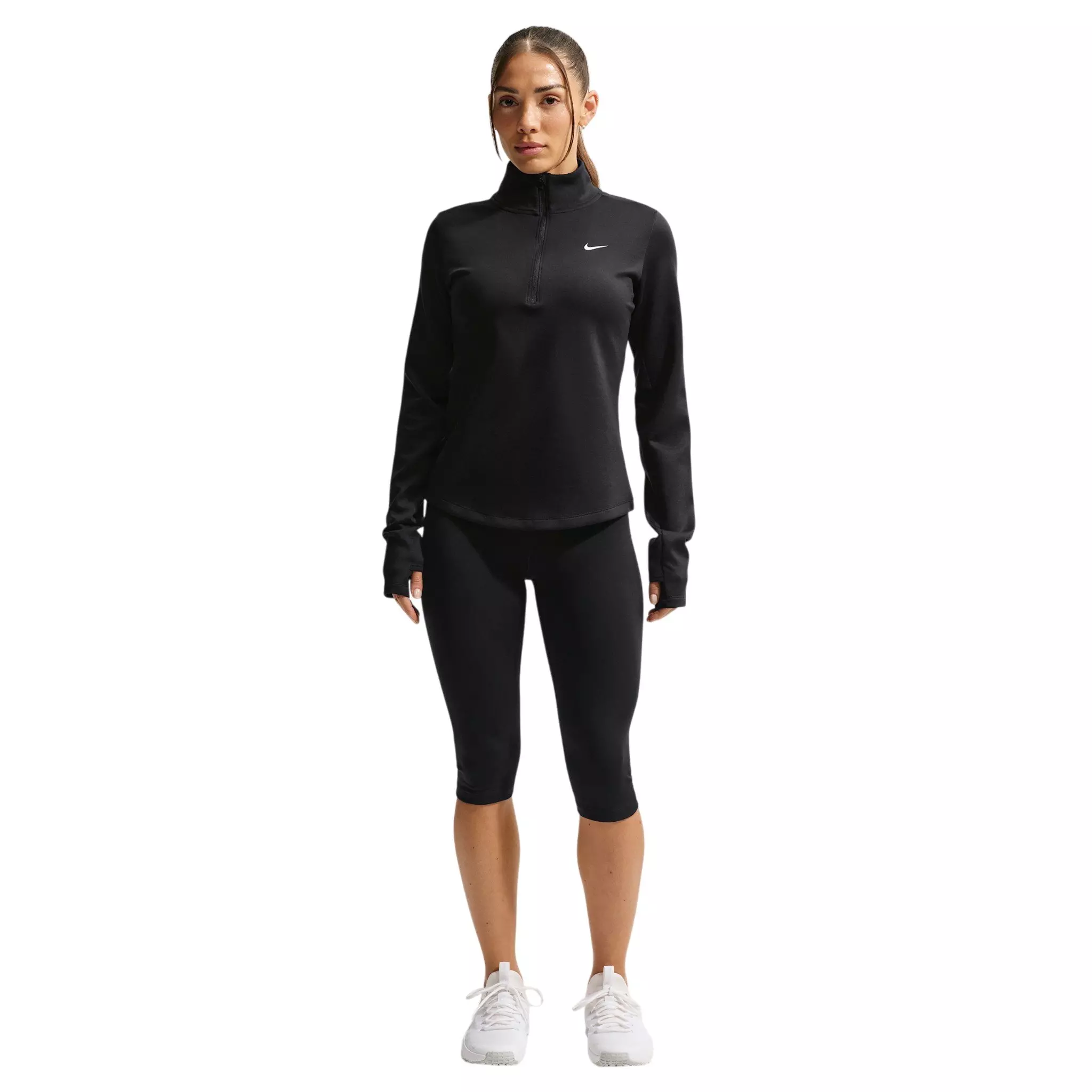 Nike Women's One Therma-FIT 1/2 Zip Mid Layer Top - Black/White - BLACK/WHITE