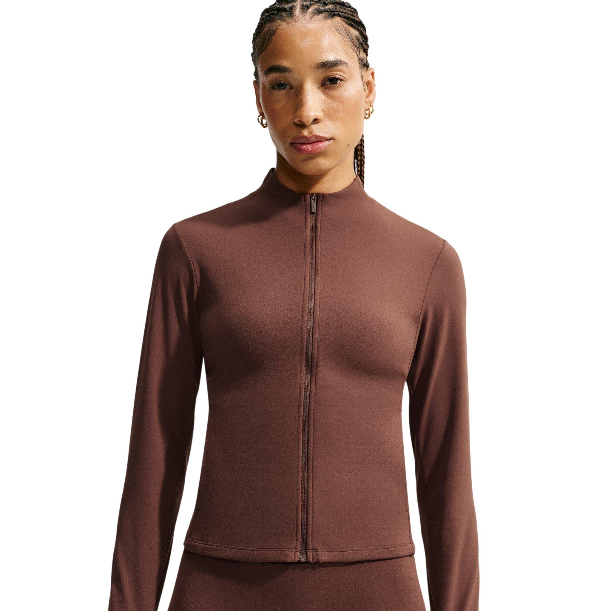 Nike Women's Zenvy Dri-FIT Full-Zip Jacket - Brown/White - BROWN/WHITE