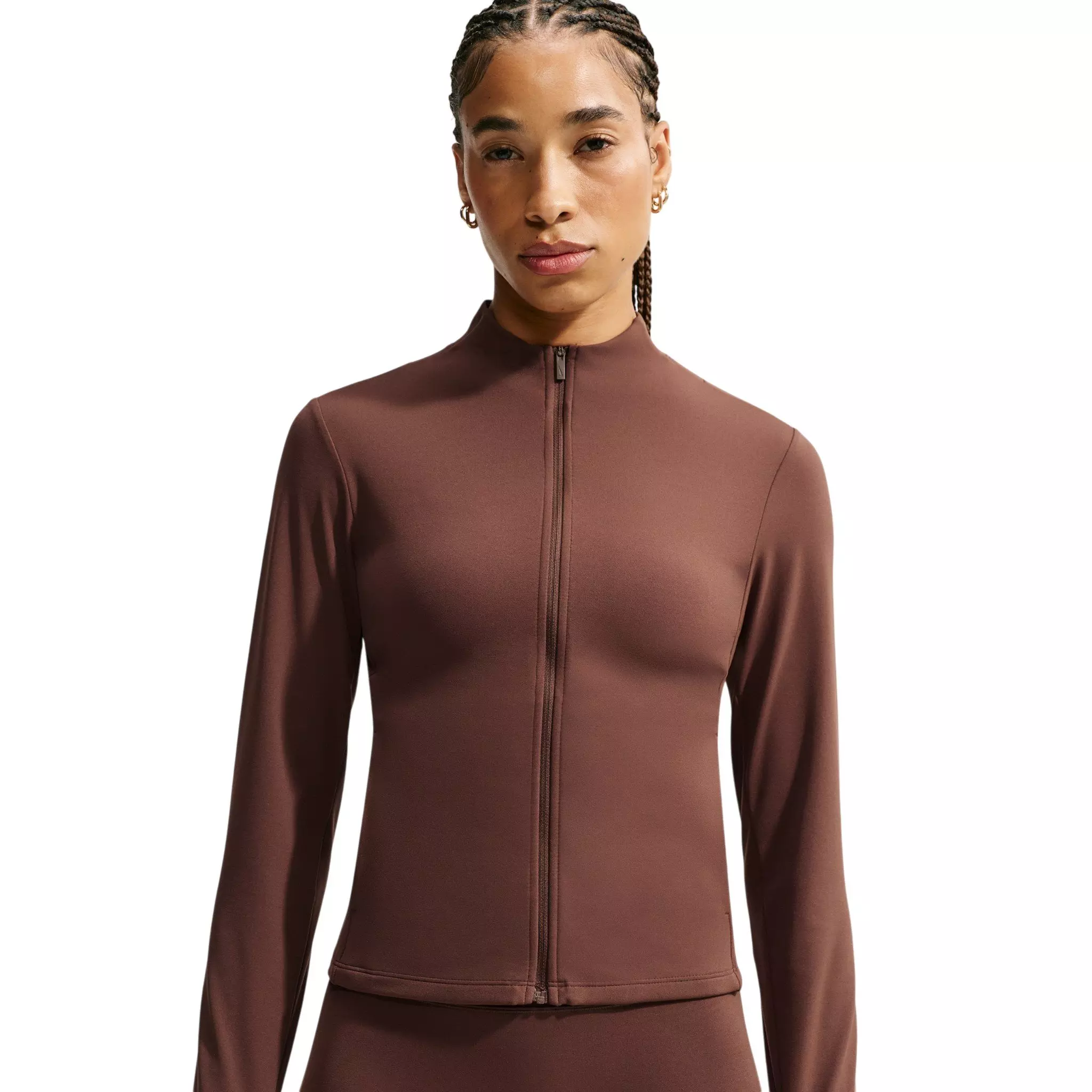 Nike Women's Zenvy Dri-FIT Full-Zip Jacket - Brown/White - BROWN/WHITE