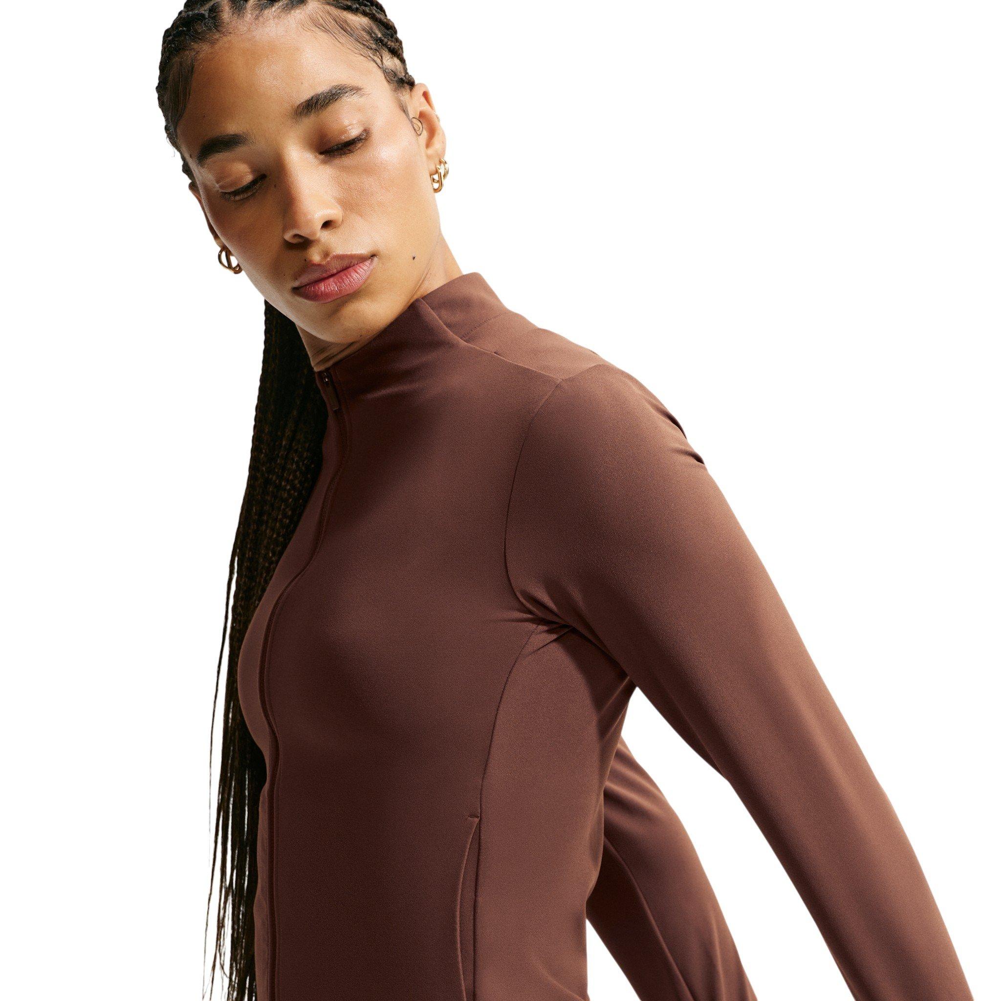 Nike Women's Zenvy Dri-FIT Full-Zip Jacket - Brown/White - BROWN/WHITE