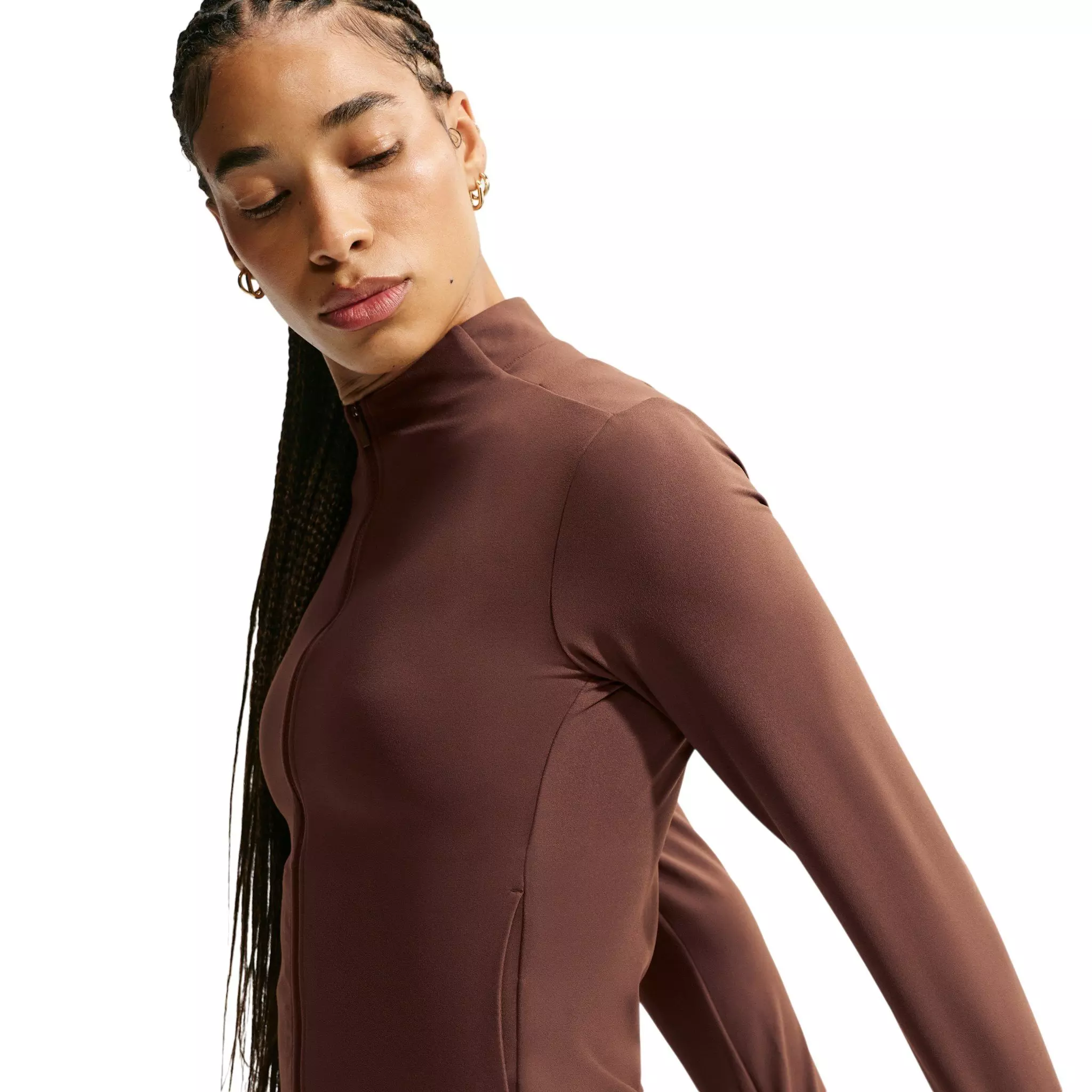 Nike Women's Zenvy Dri-FIT Full-Zip Jacket - Brown/White - BROWN/WHITE