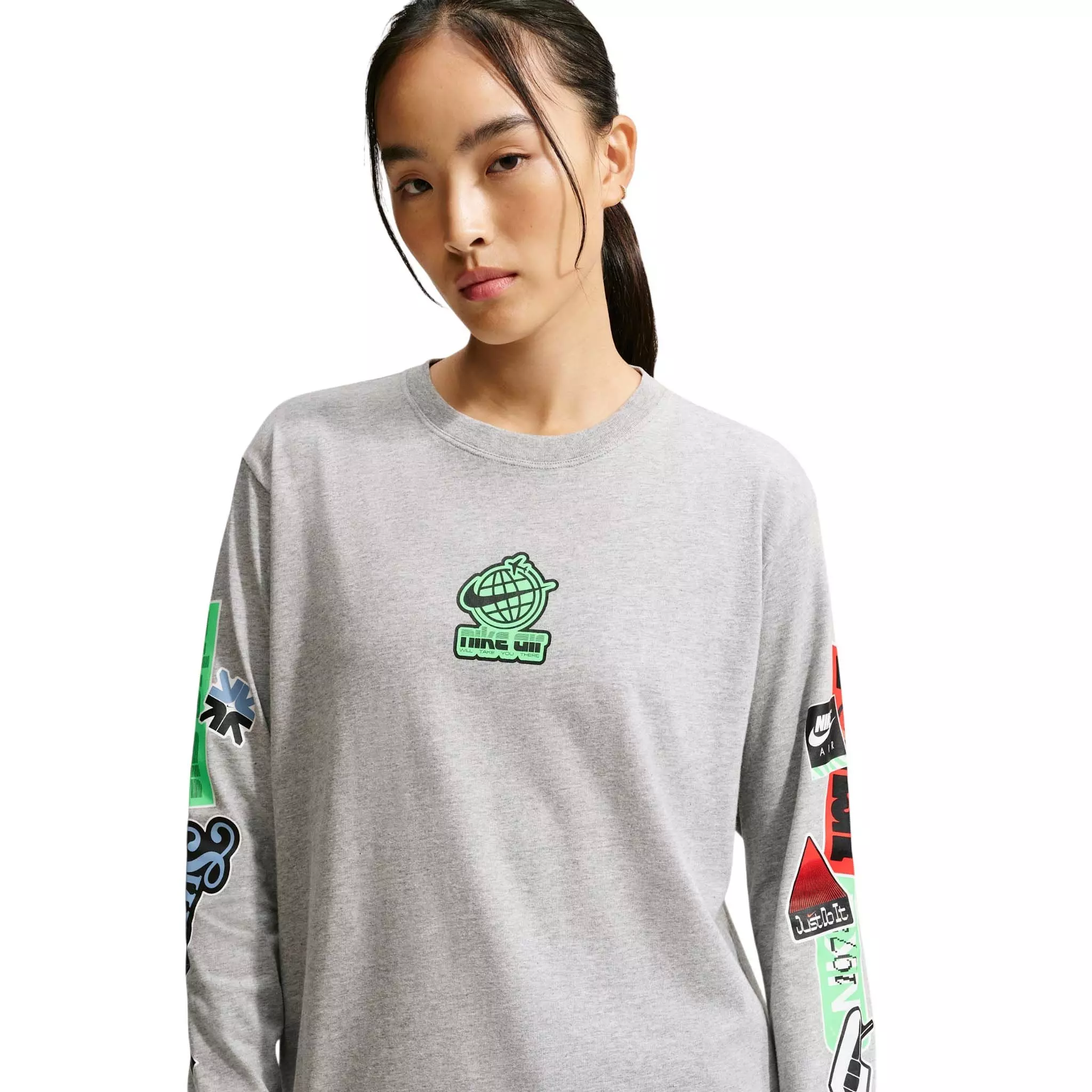 Nike Women's Sportswear Classic Oversized Long Sleeve T-Shirt - Grey - GREY