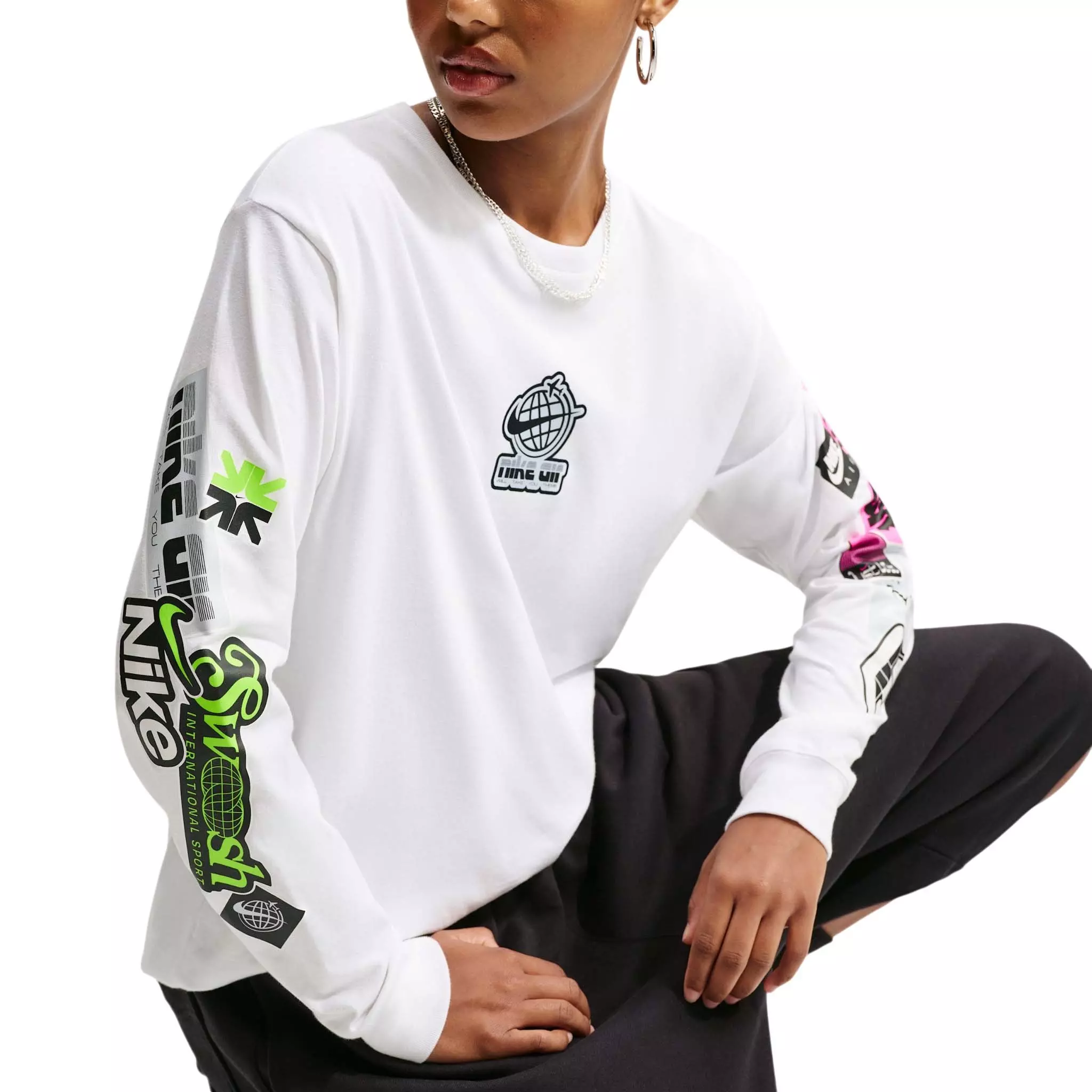 Nike Women's Sportswear Classic Oversized Long Sleeve T-Shirt - White - WHITE